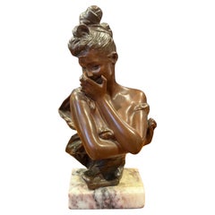 Patinated Antique Art Nouveau "Shy Girl" Bronze by Georges Van der Straeten 