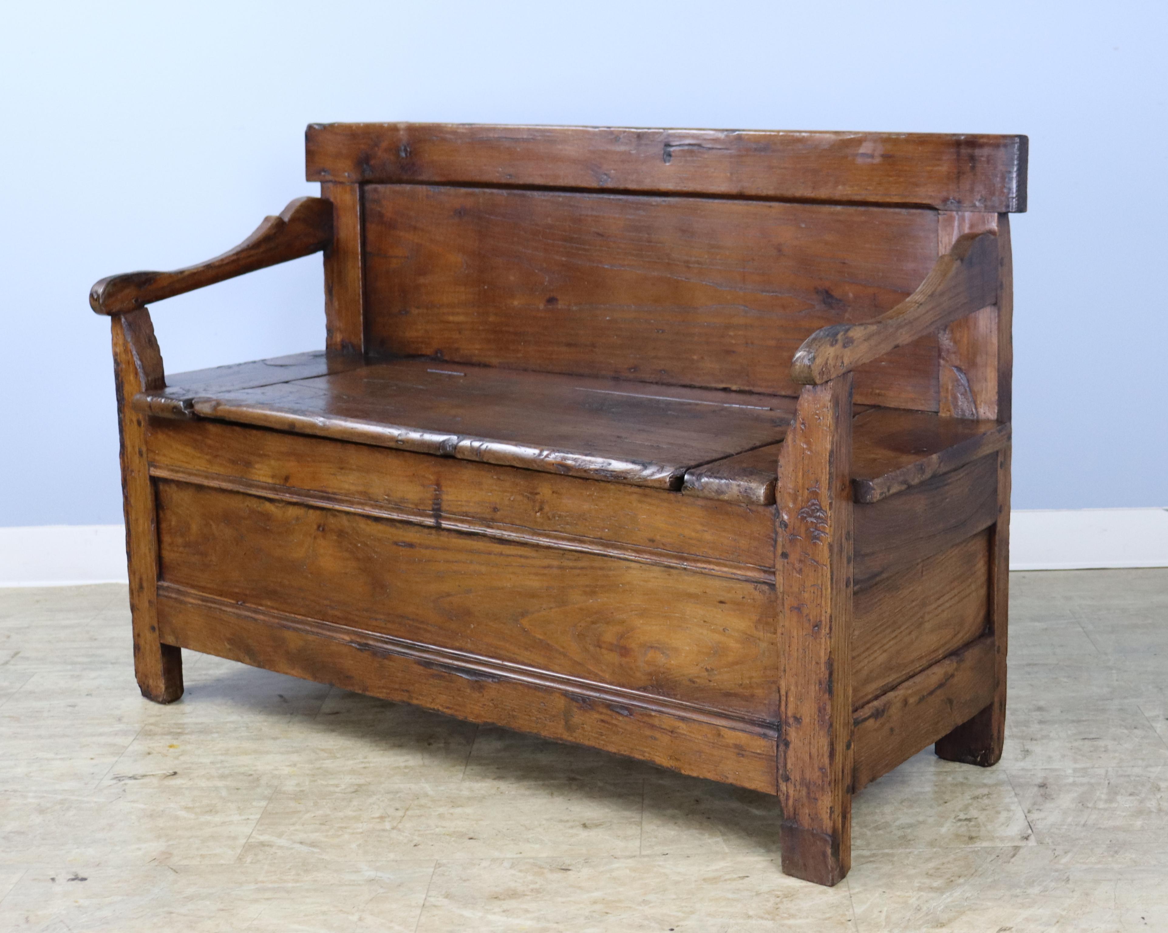 French Patinated Antique Chestnut Bench For Sale