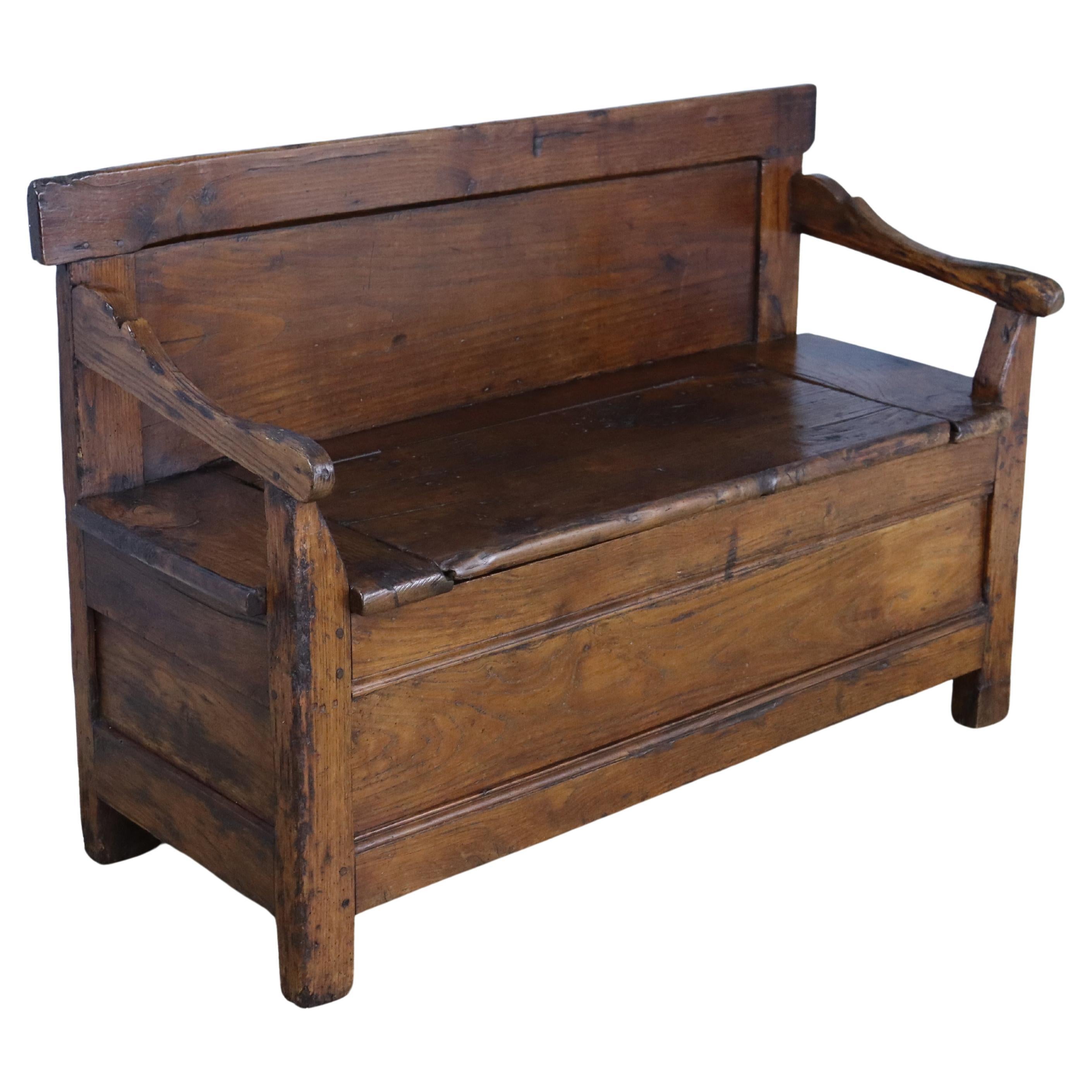 Patinated Antique Chestnut Bench For Sale