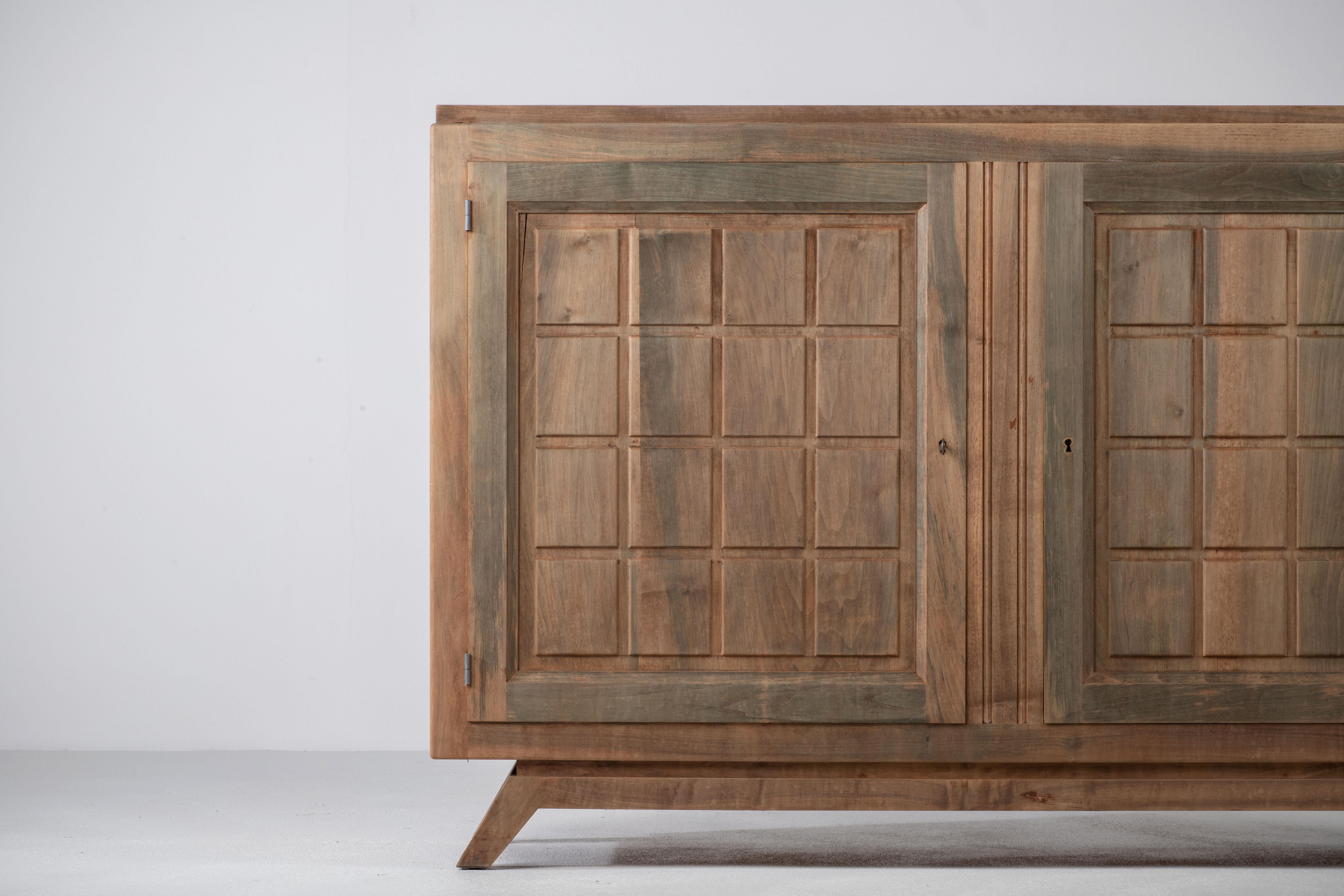 Patinated Art Deco Solid Oak Sideboard, France, 1960s For Sale 5