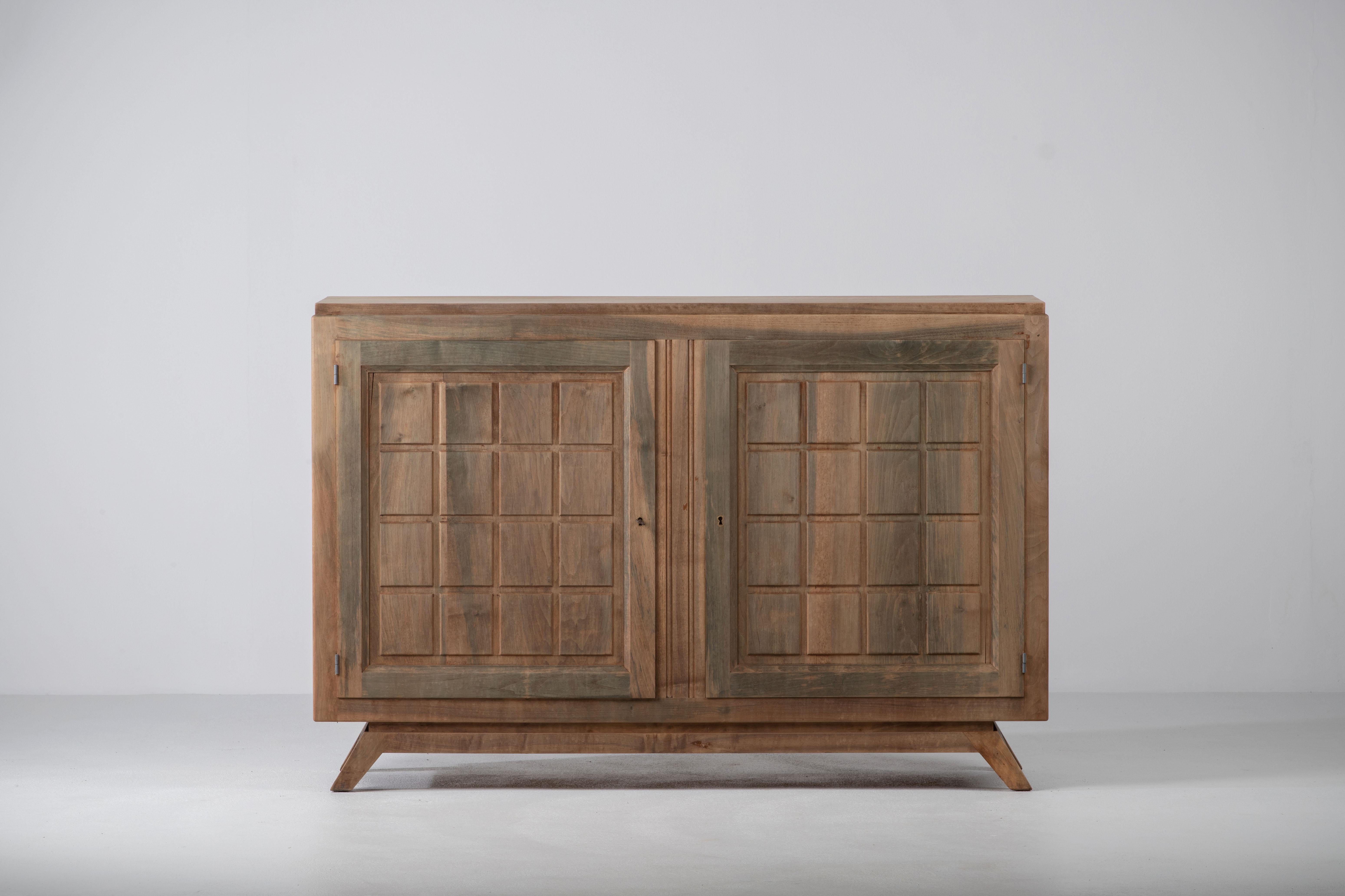 Patinated Art Deco Solid Oak Sideboard, France, 1960s For Sale 7