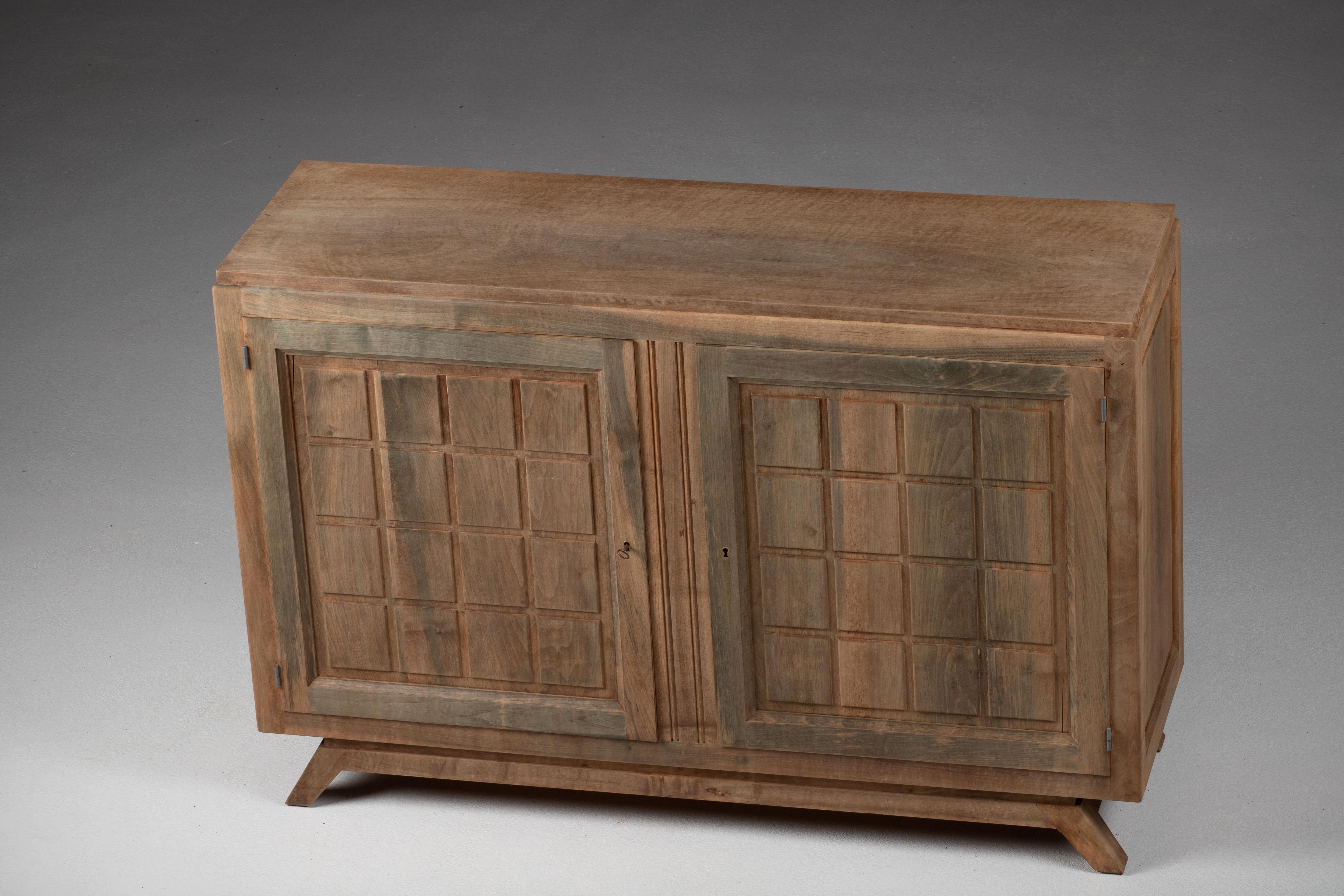 Patinated Art Deco Solid Oak Sideboard, France, 1960s For Sale 8