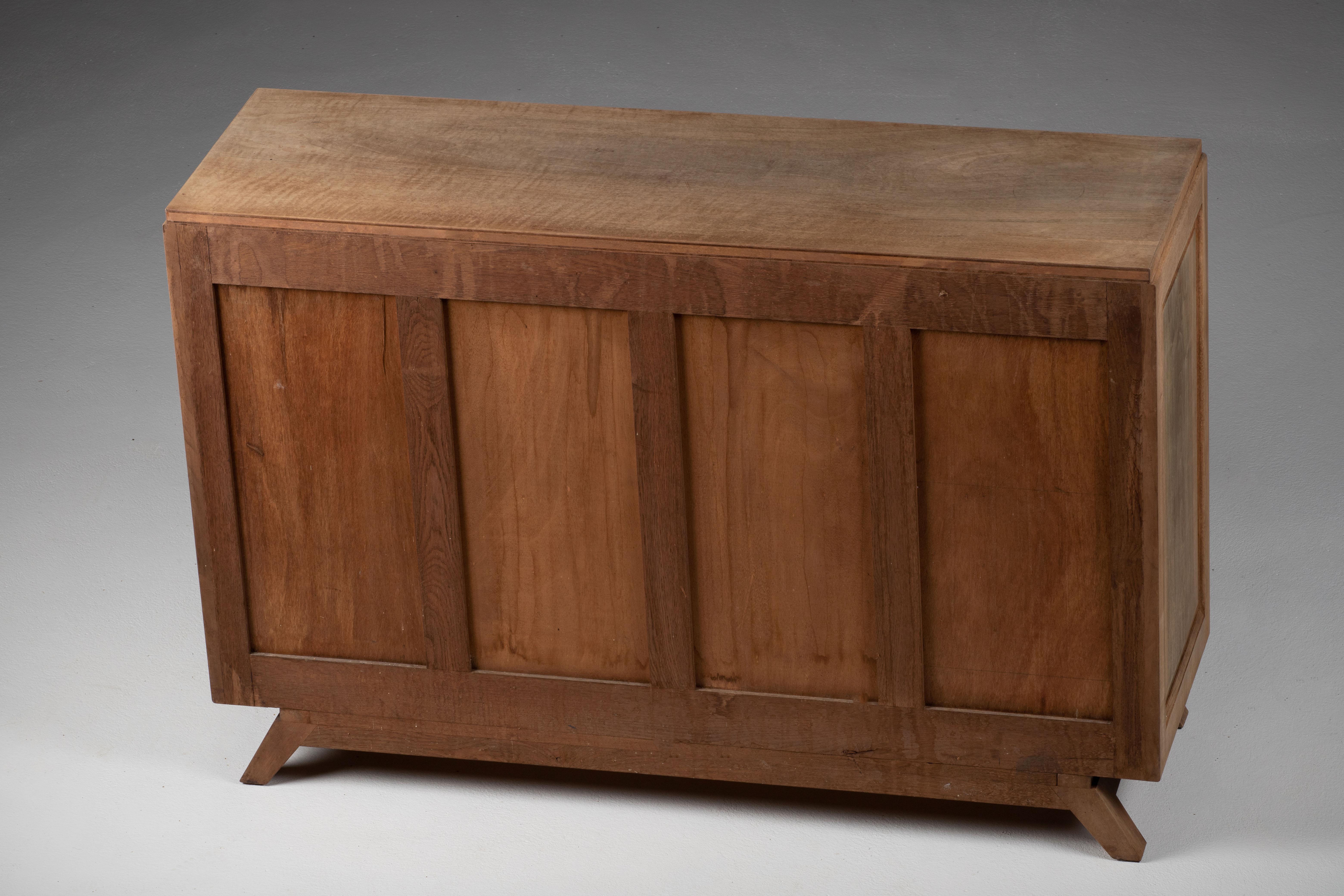 Patinated Art Deco Solid Oak Sideboard, France, 1960s For Sale 9