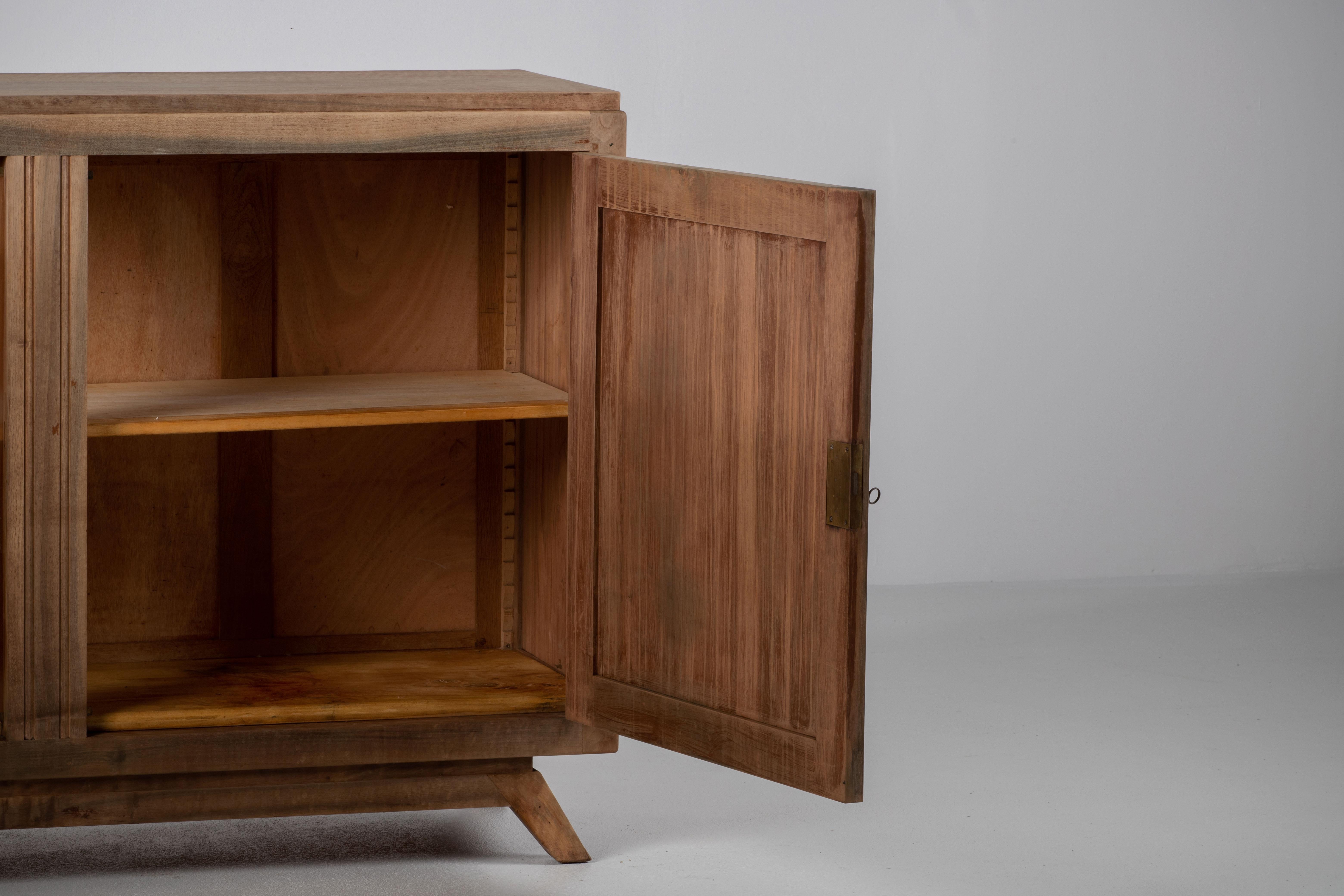 Mid-Century Modern Patinated Art Deco Solid Oak Sideboard, France, 1960s For Sale