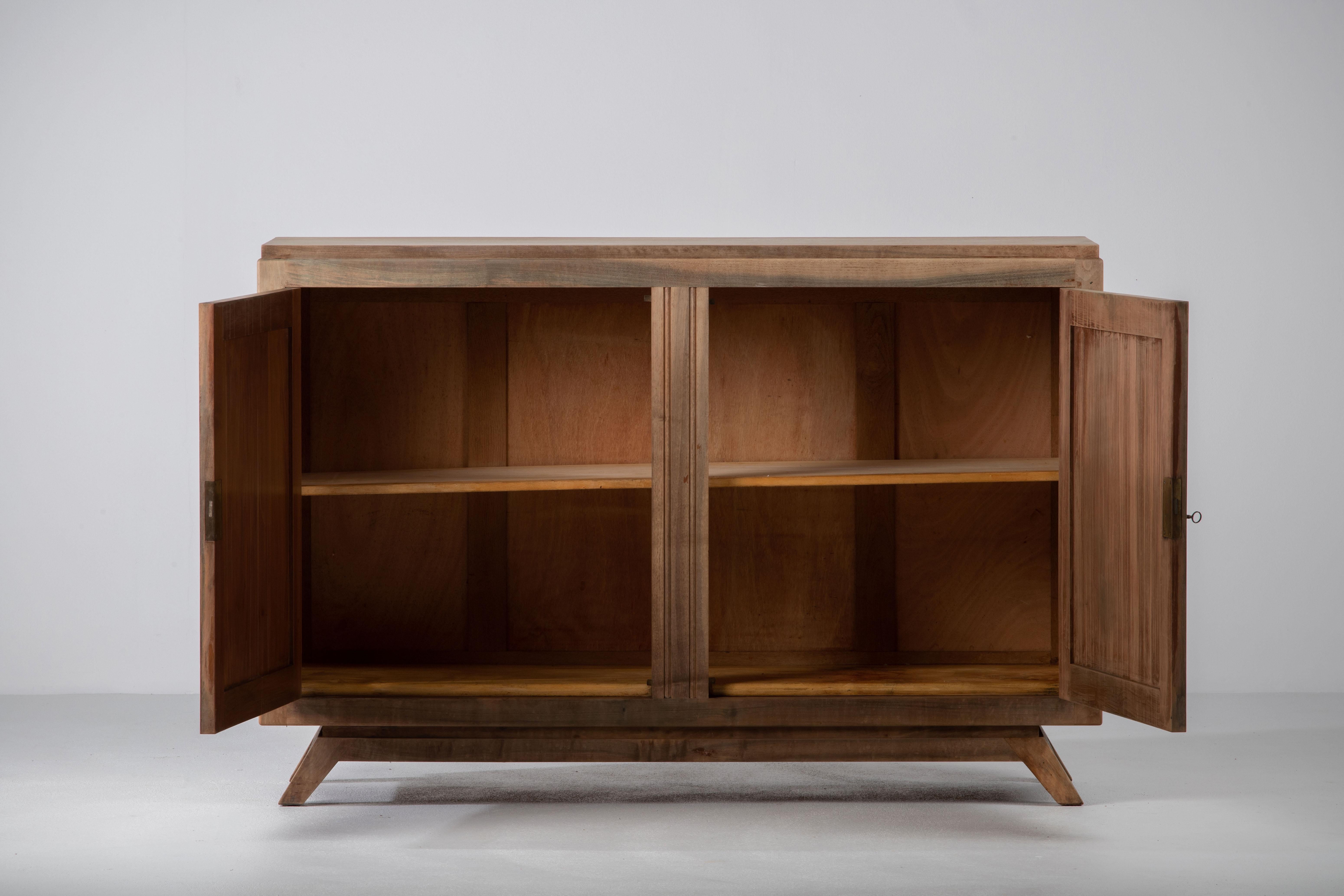French Patinated Art Deco Solid Oak Sideboard, France, 1960s For Sale