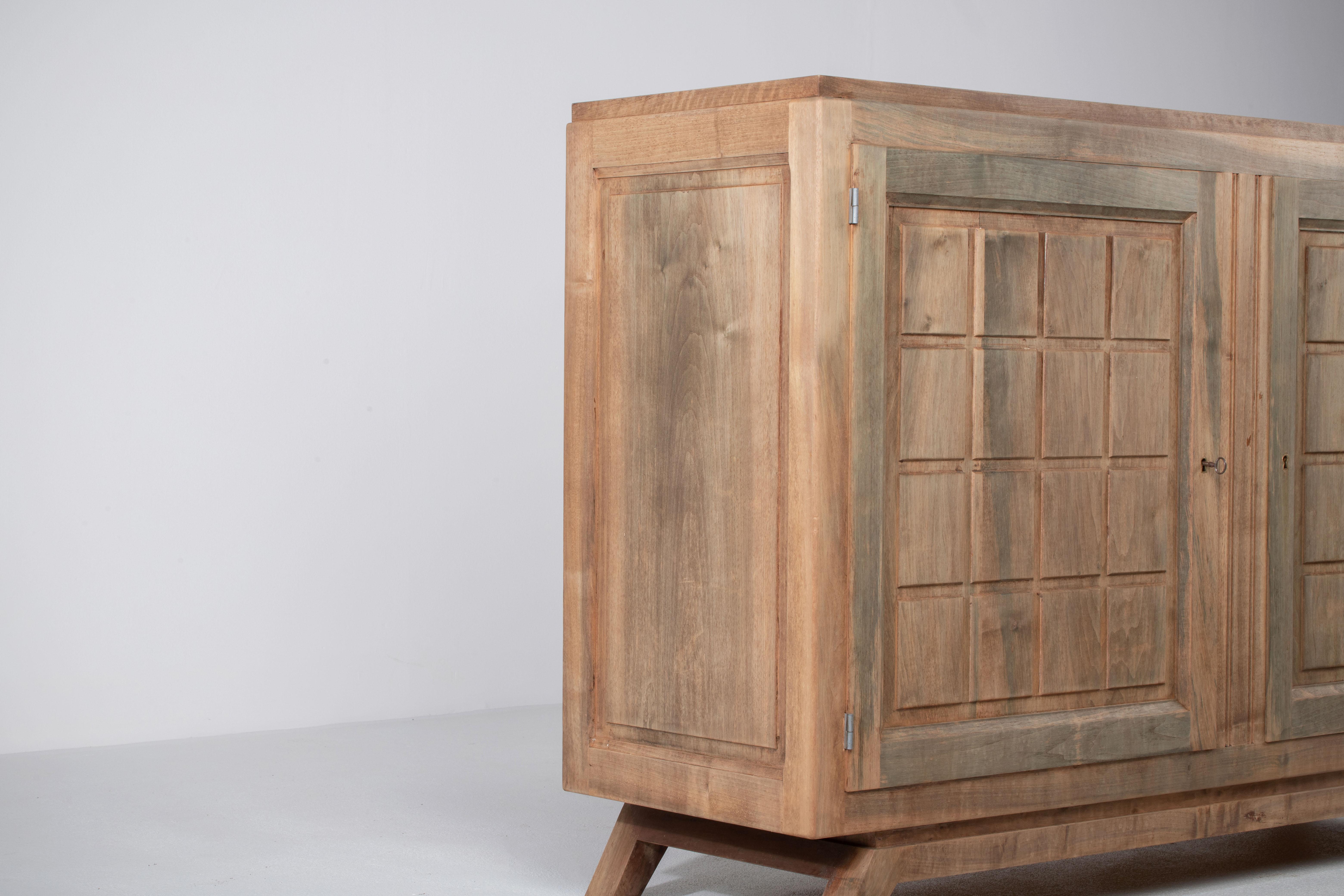 Patinated Art Deco Solid Oak Sideboard, France, 1960s For Sale 1