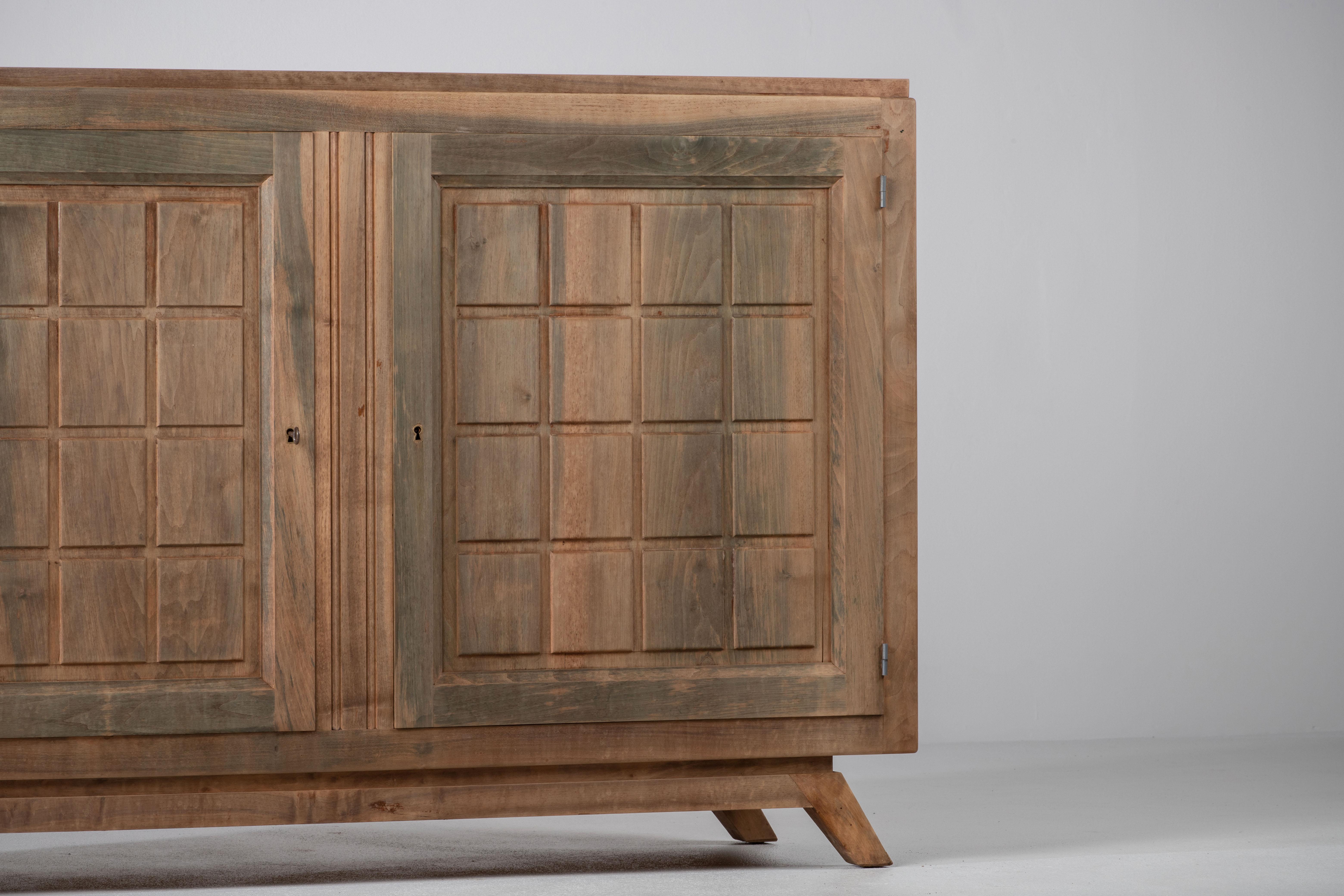 Patinated Art Deco Solid Oak Sideboard, France, 1960s For Sale 3
