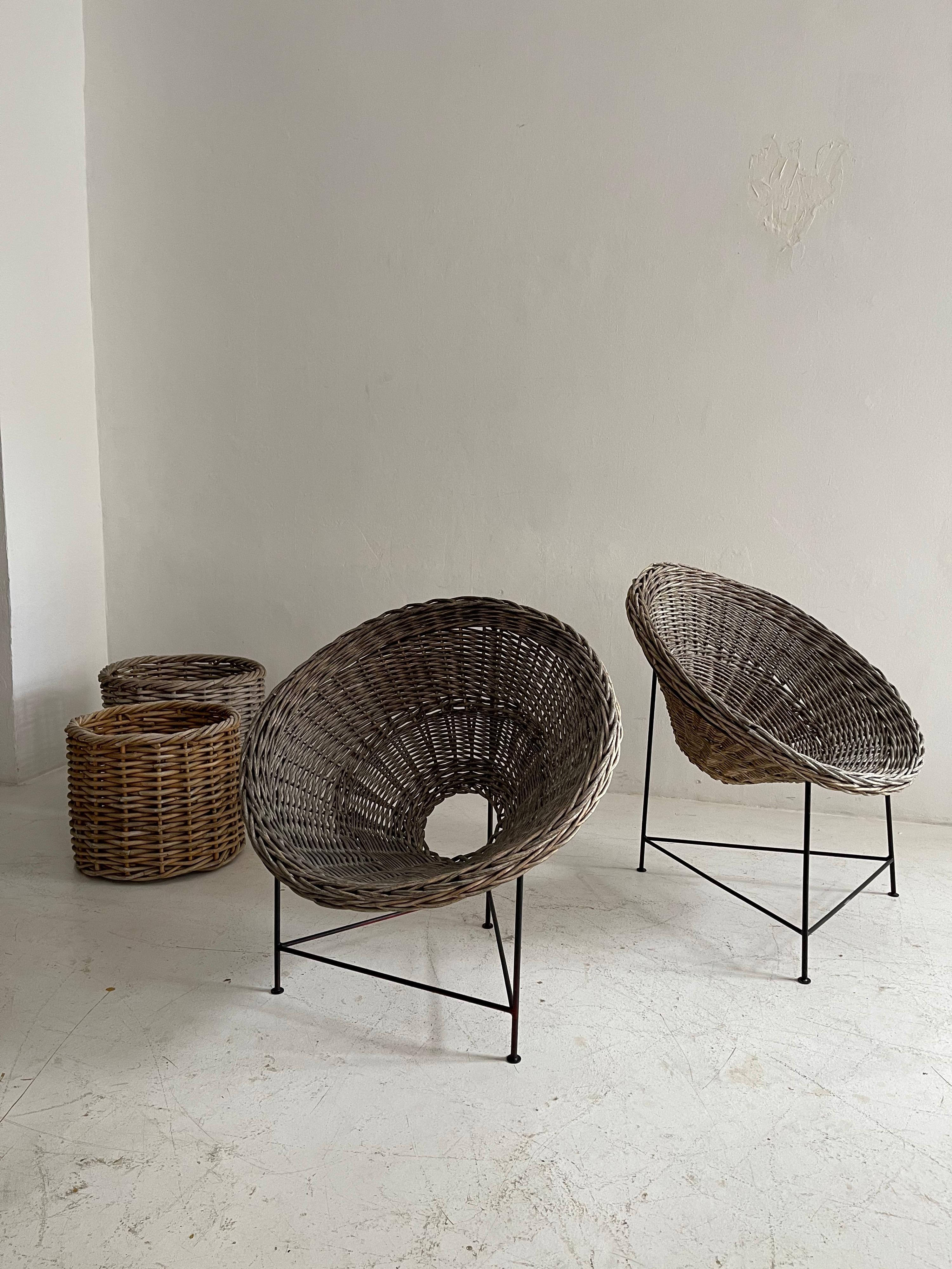 Patinated Basket Patio Lounge Chairs a Pair, Austria, 1950s For Sale 1