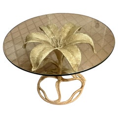 Patinated Beige Lily Arthur Court Side Table with 24" glass top