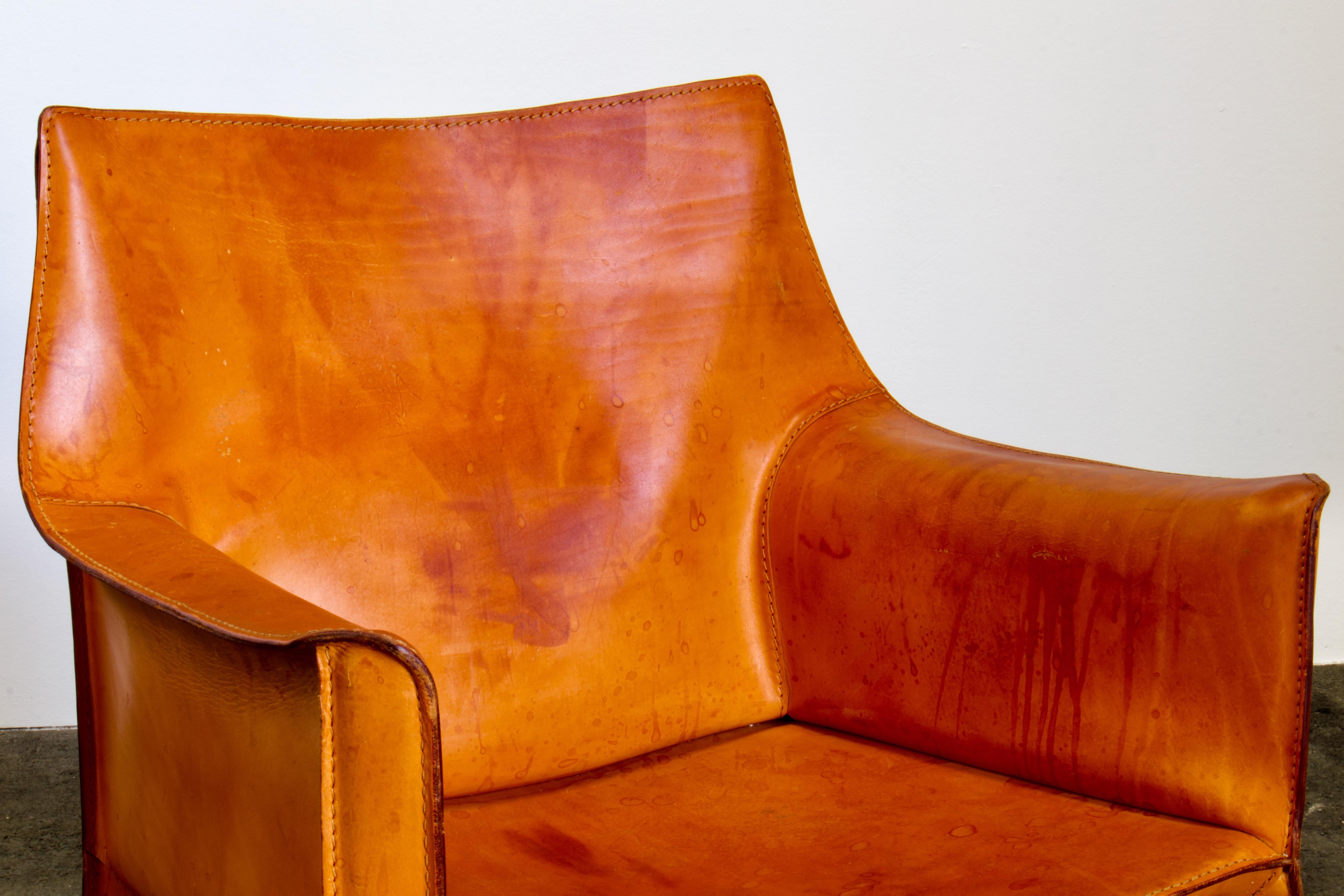 Patinated Bellini CAB 413 Armchair in Vintage Cognac Saddle Leather for Cassina 4