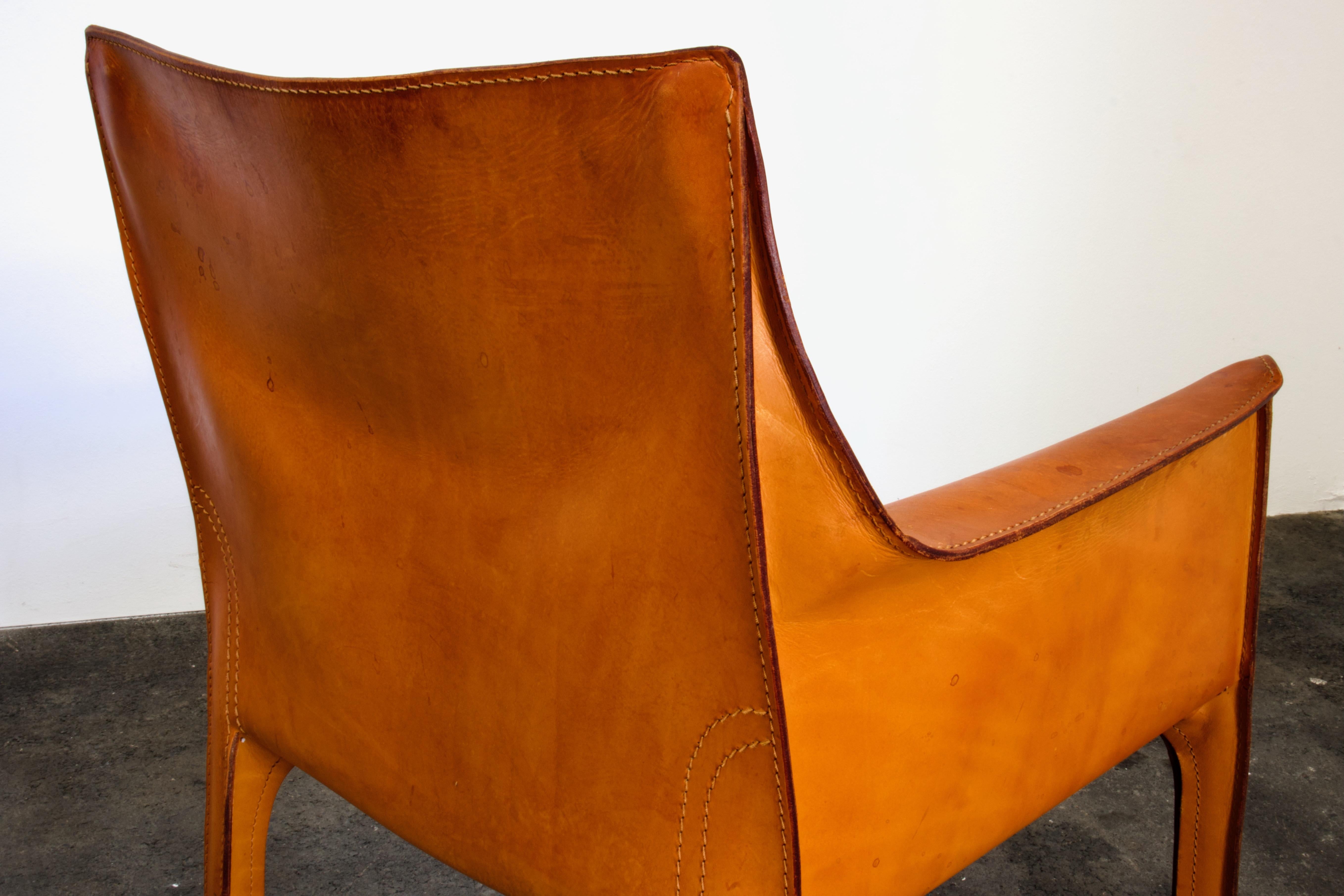 Patinated Bellini CAB 413 Armchair in Vintage Cognac Saddle Leather for Cassina 6