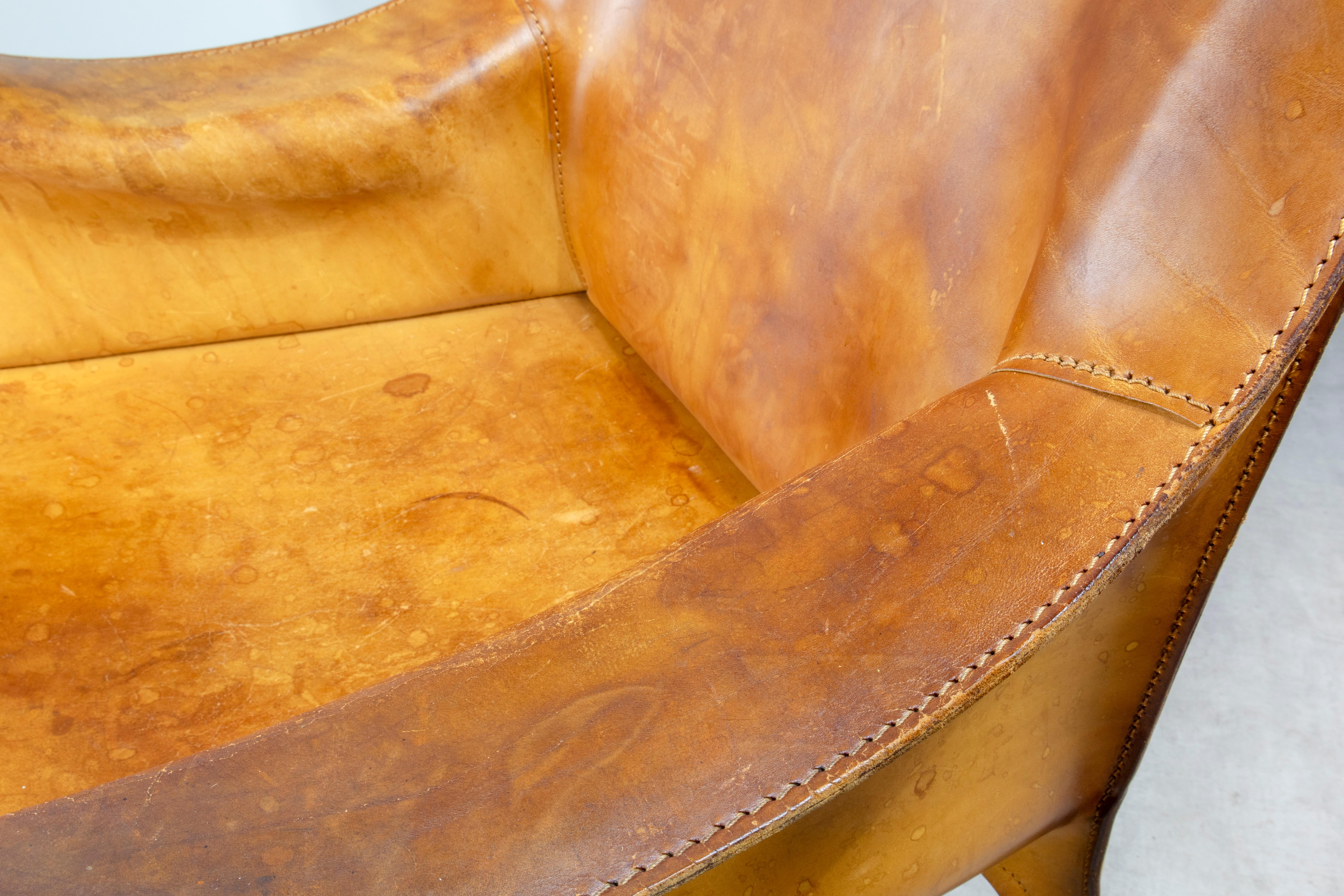 Fauteuil Bellini CAB 413 en cuir de selle cognac patiné pour Cassina en vente 5