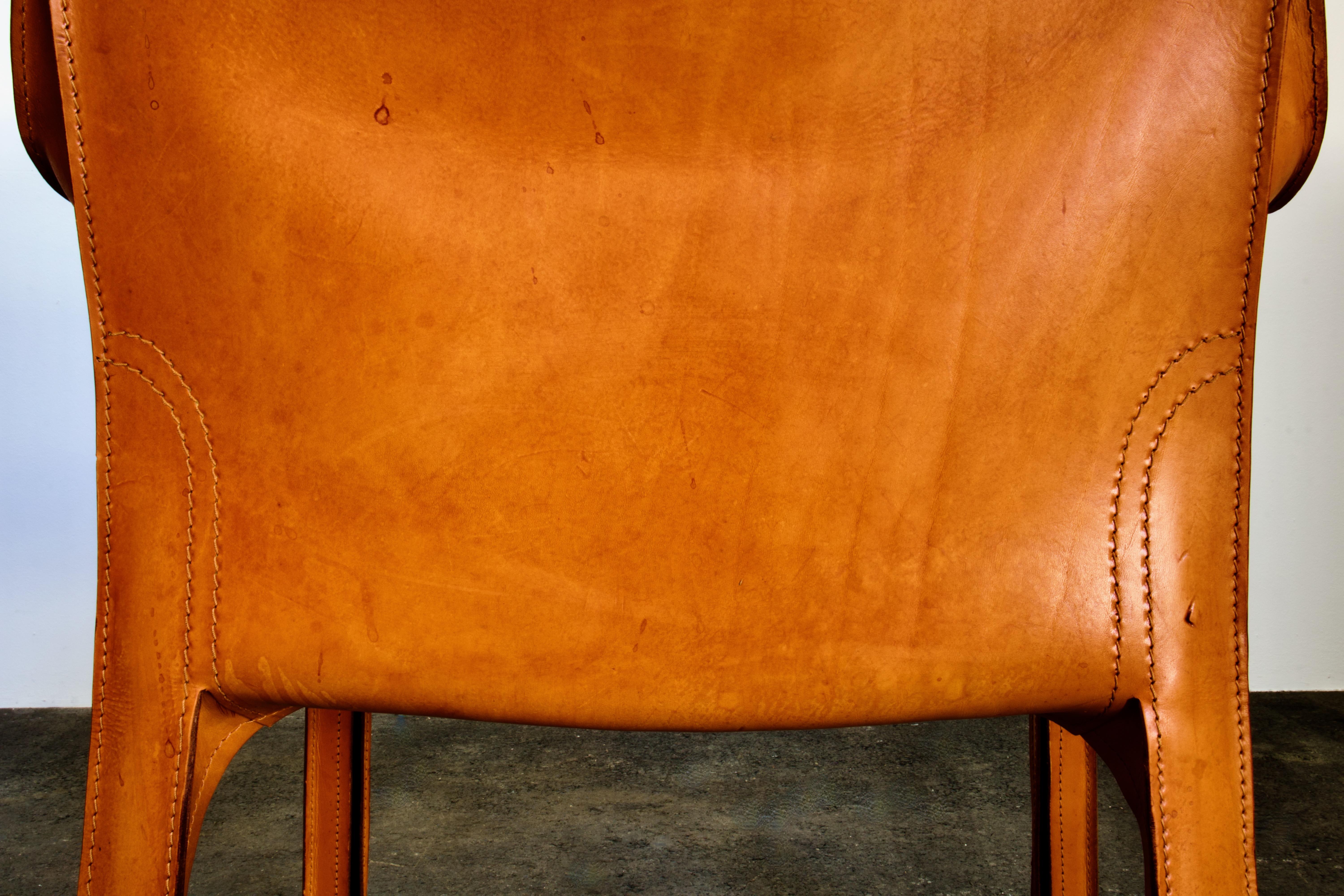 Patinated Bellini CAB 413 Armchair in Vintage Cognac Saddle Leather for Cassina 7