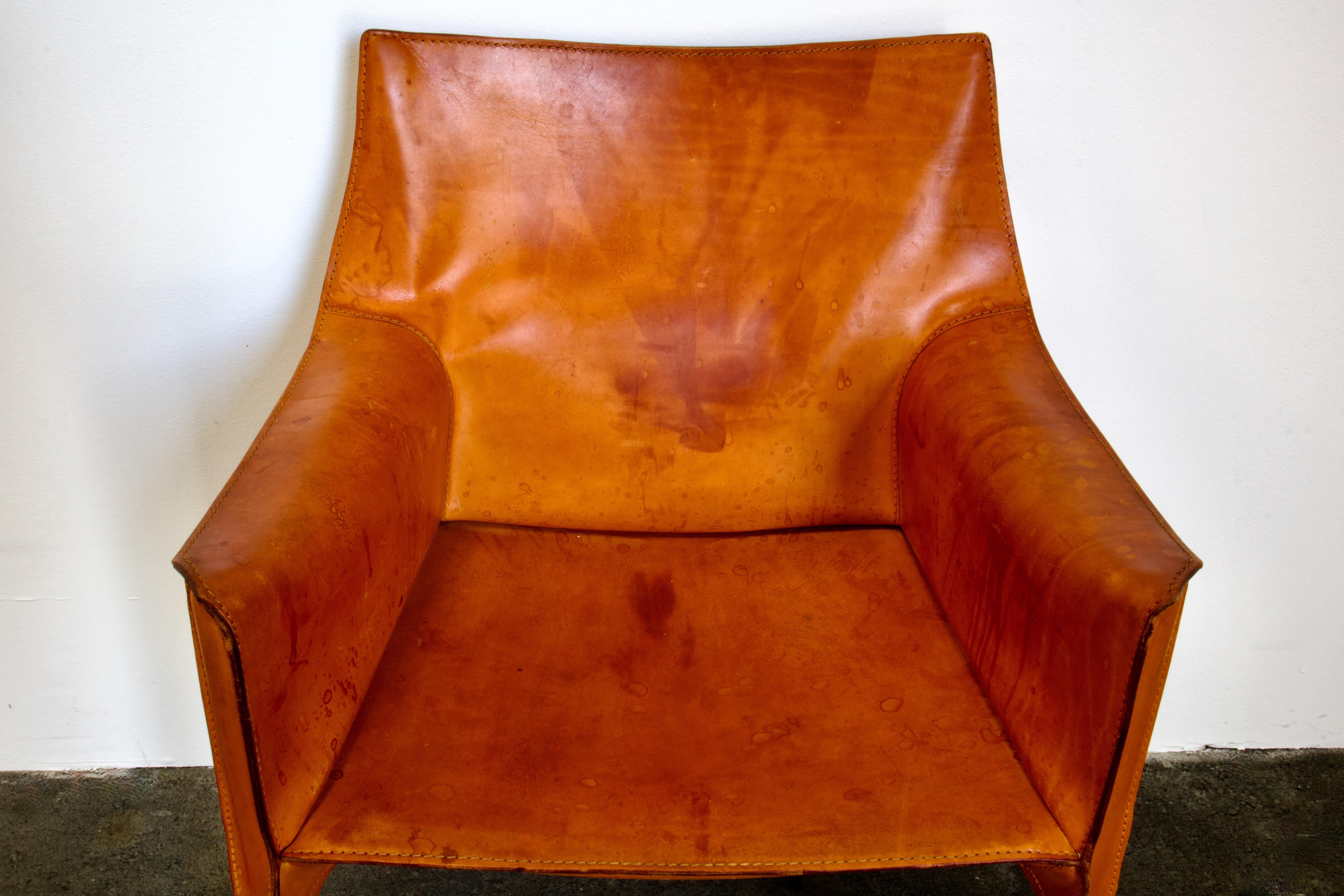 Patinated Bellini CAB 413 Armchair in Vintage Cognac Saddle Leather for Cassina 8