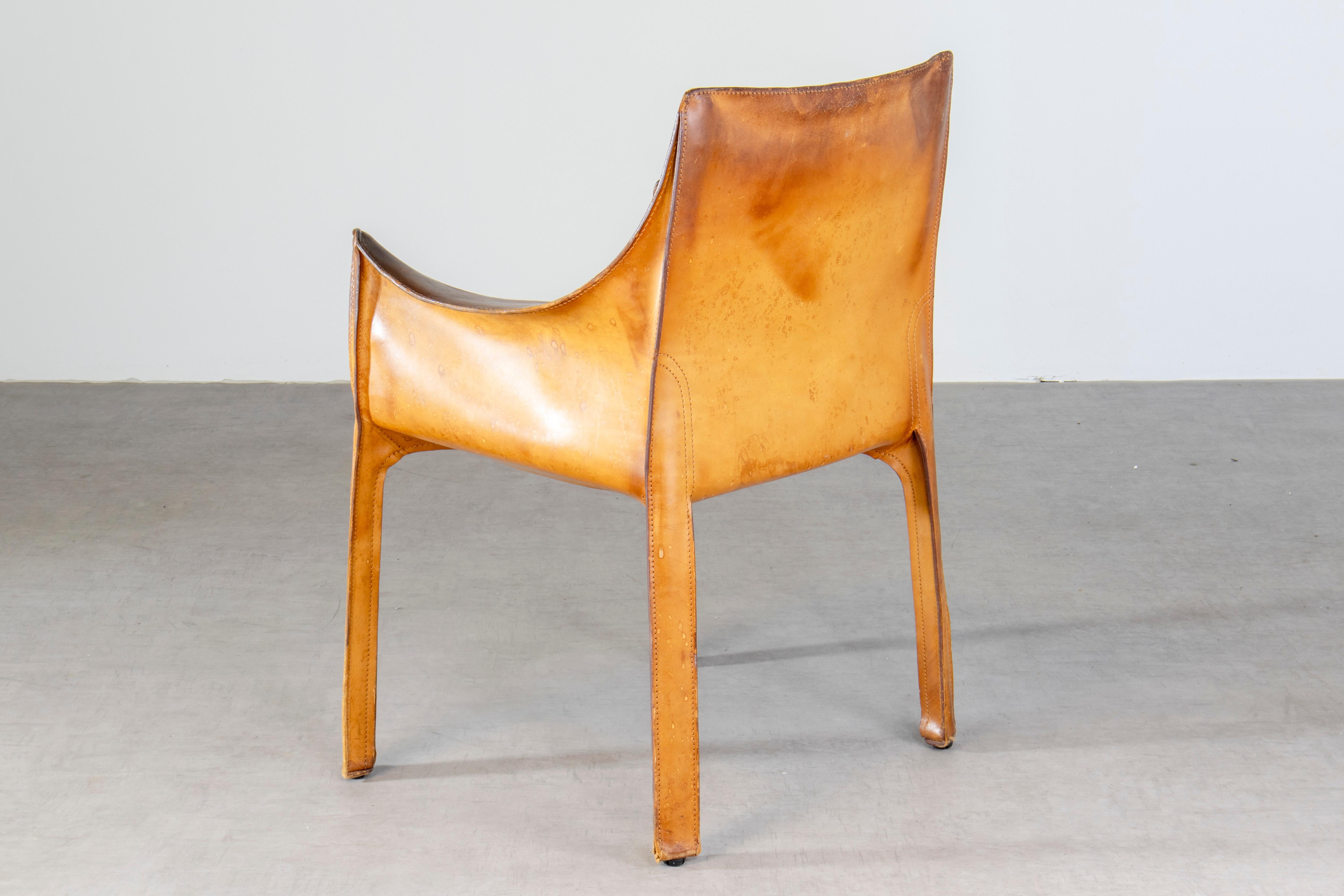 Fauteuil Bellini CAB 413 en cuir de selle cognac patiné pour Cassina Bon état - En vente à Grand Cayman, KY