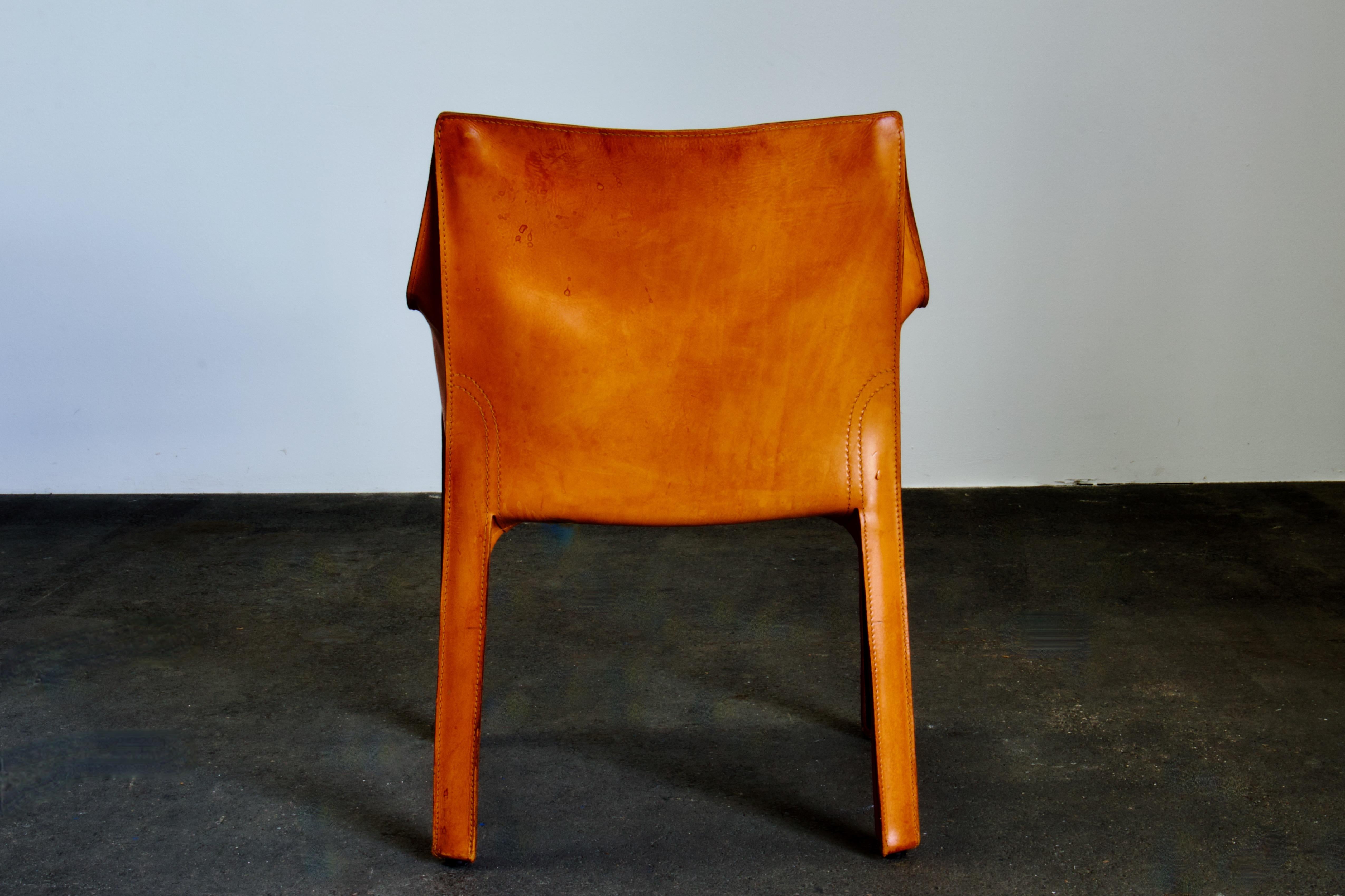 Patinated Bellini CAB 413 Armchair in Vintage Cognac Saddle Leather for Cassina 1