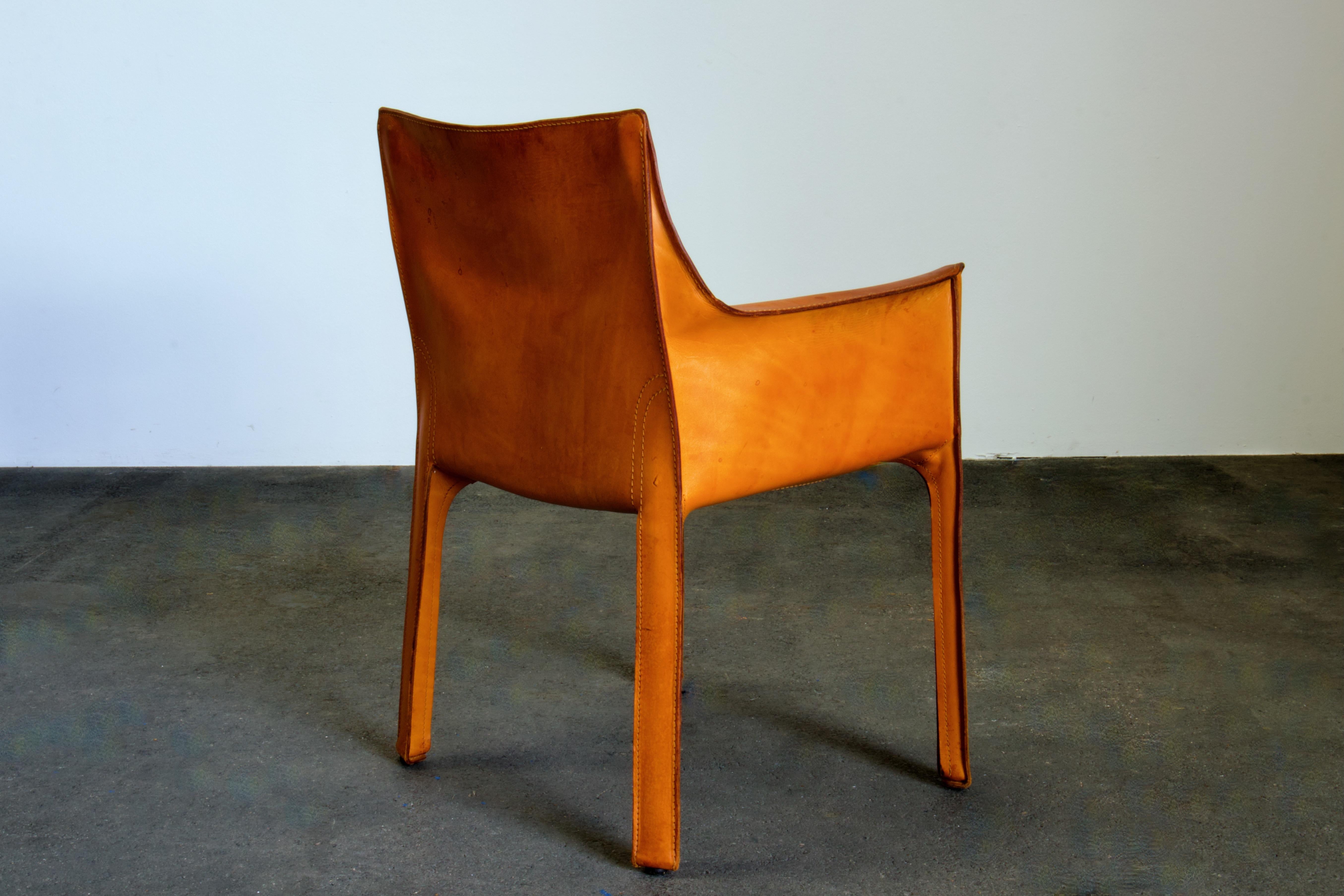 Patinated Bellini CAB 413 Armchair in Vintage Cognac Saddle Leather for Cassina 2