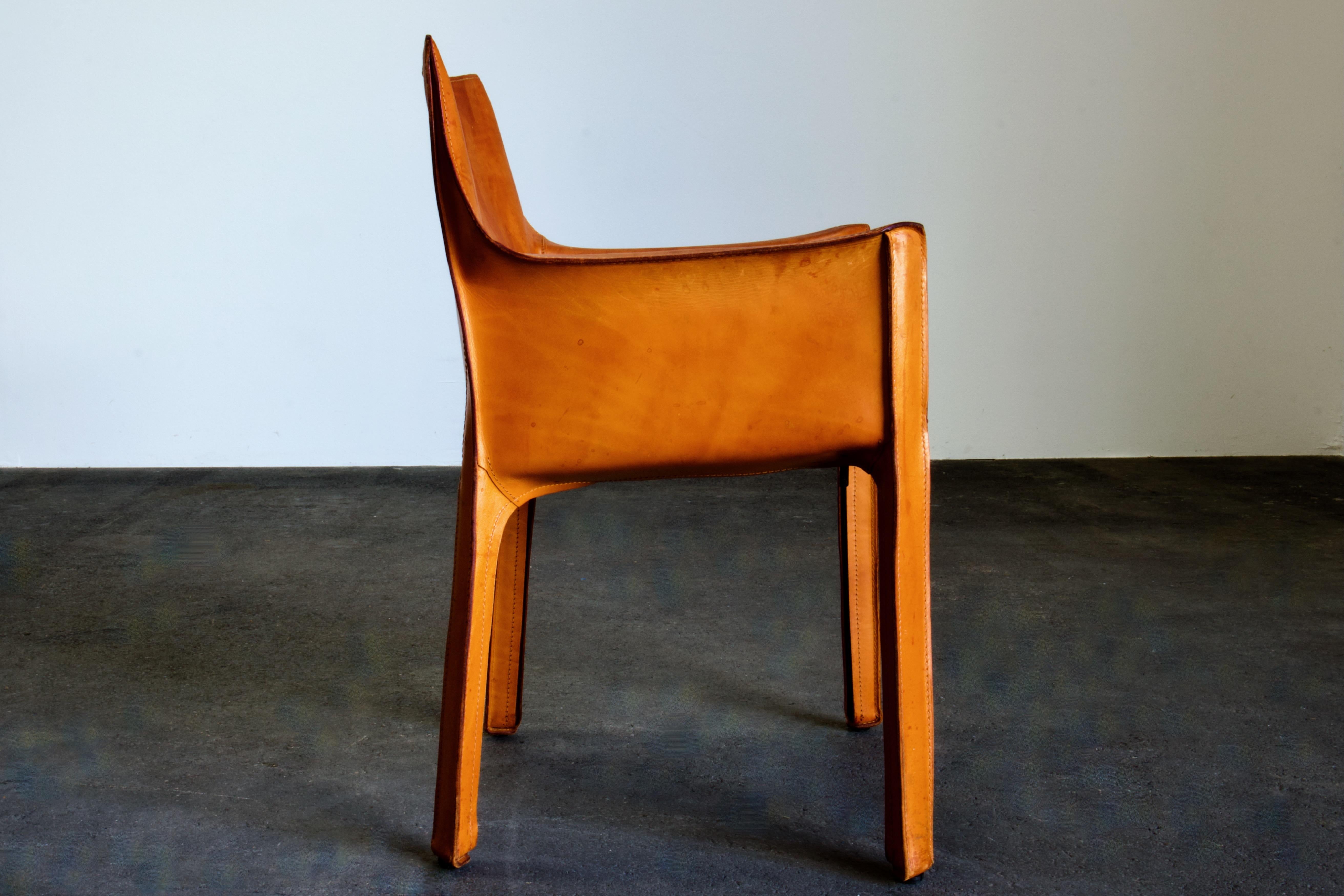 Patinated Bellini CAB 413 Armchair in Vintage Cognac Saddle Leather for Cassina 3