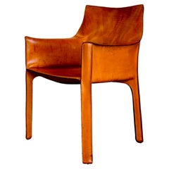 Patinated Bellini CAB 413 Armchair in Vintage Cognac Saddle Leather for Cassina