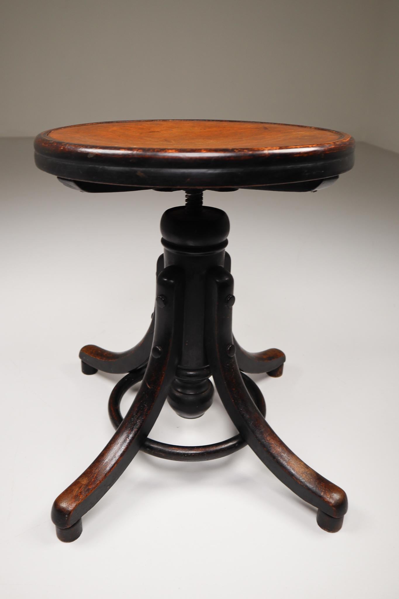 20th Century Patinated Bentwood Piano Stool by Thonet, Austria, 1900s