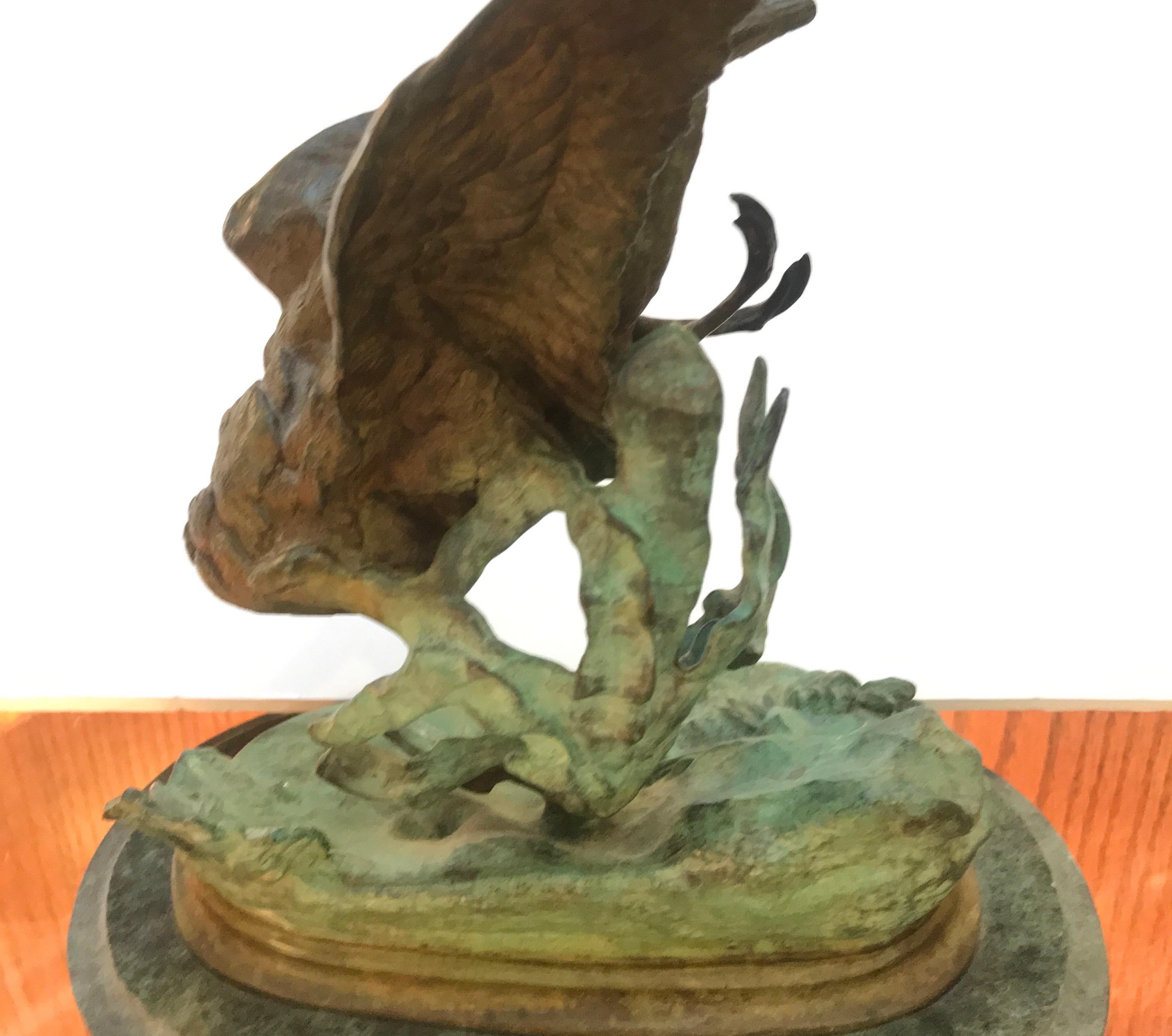 Late 19th Century Patinated Bird Bronze by Jules Moigniez