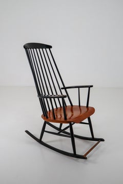 Patinated Black Wooden Rocking Chair by Ilmari Tapiovaara for Asko, 1950s