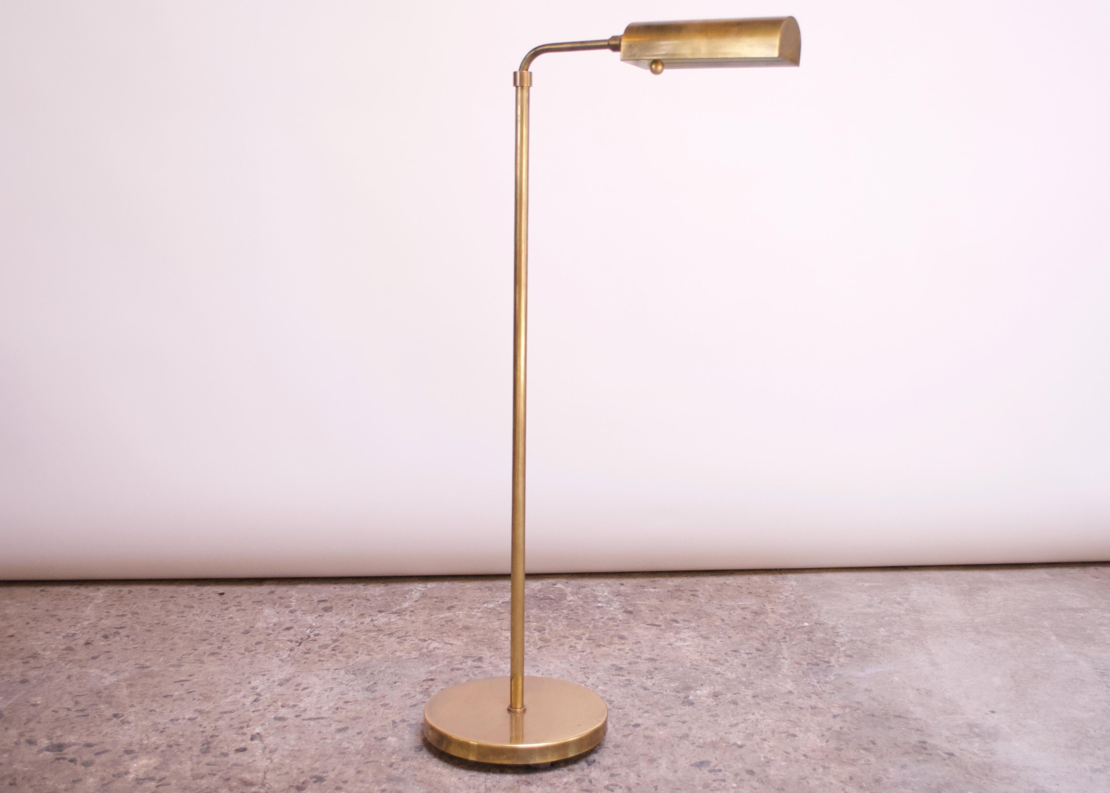 Mid-Century Modern Patinated Brass Adjustable Floor Lamp by Chapman