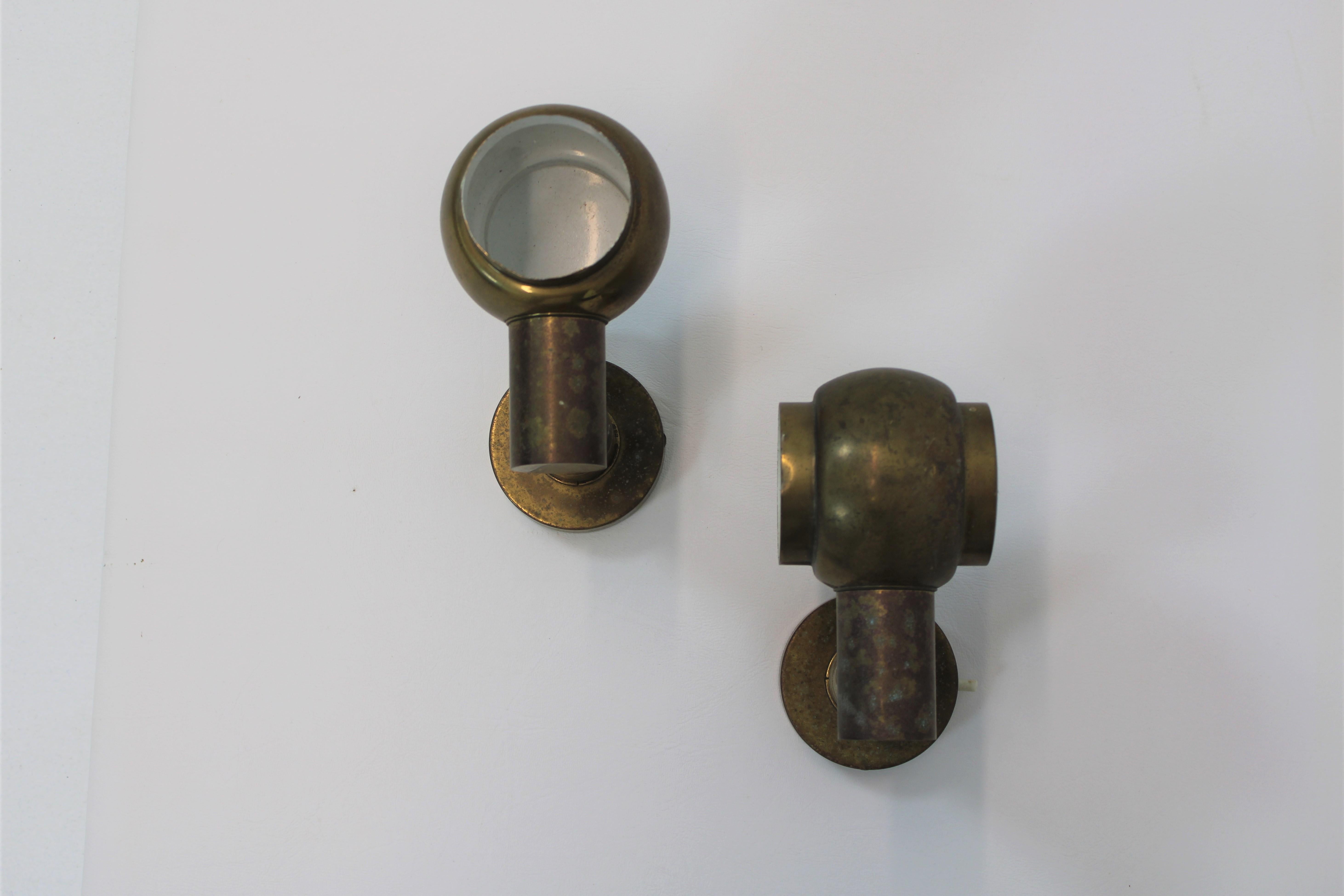 Patinated Brass Adjustable Tube Sconces, France, 1960s In Fair Condition In New York, NY