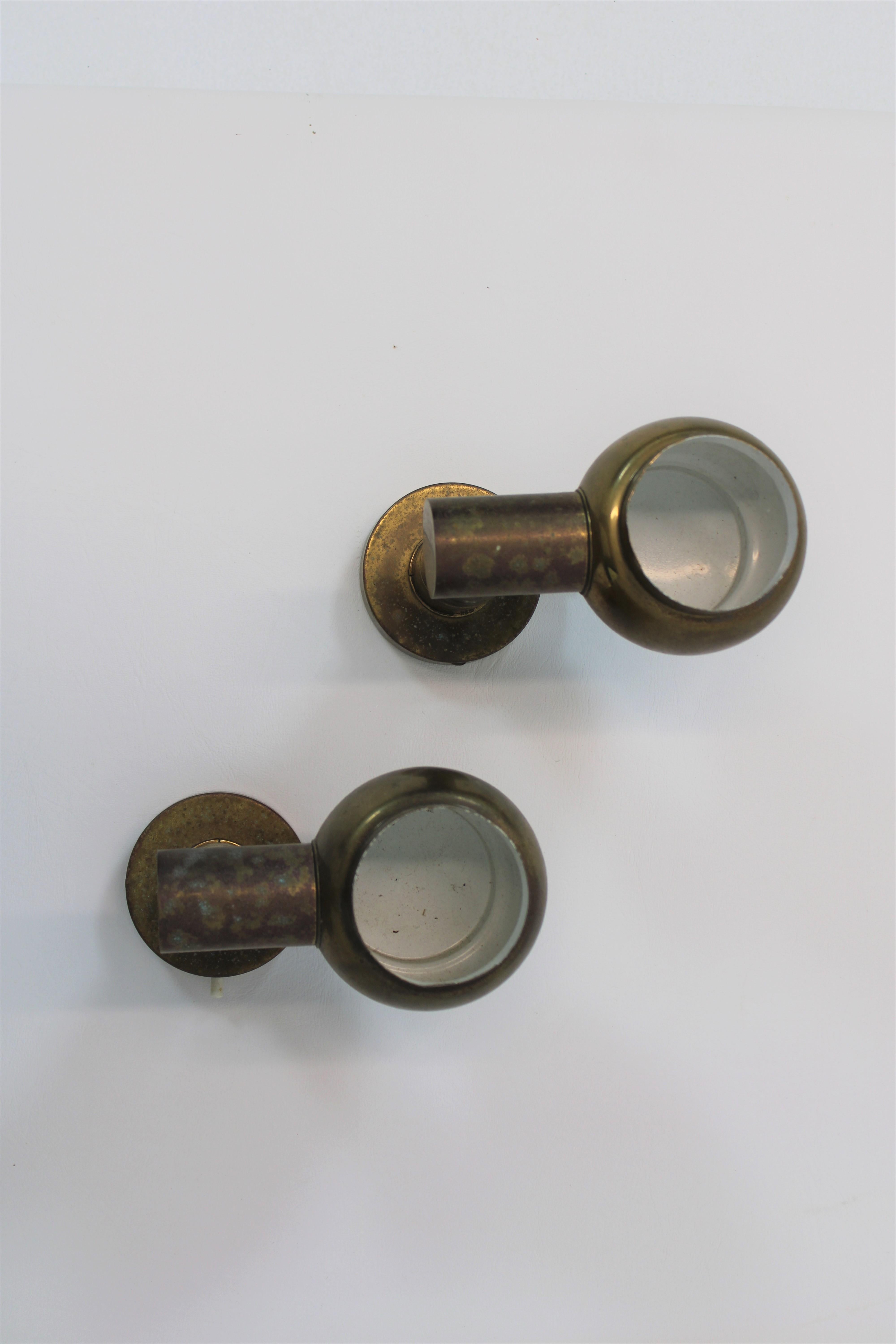 Mid-20th Century Patinated Brass Adjustable Tube Sconces, France, 1960s