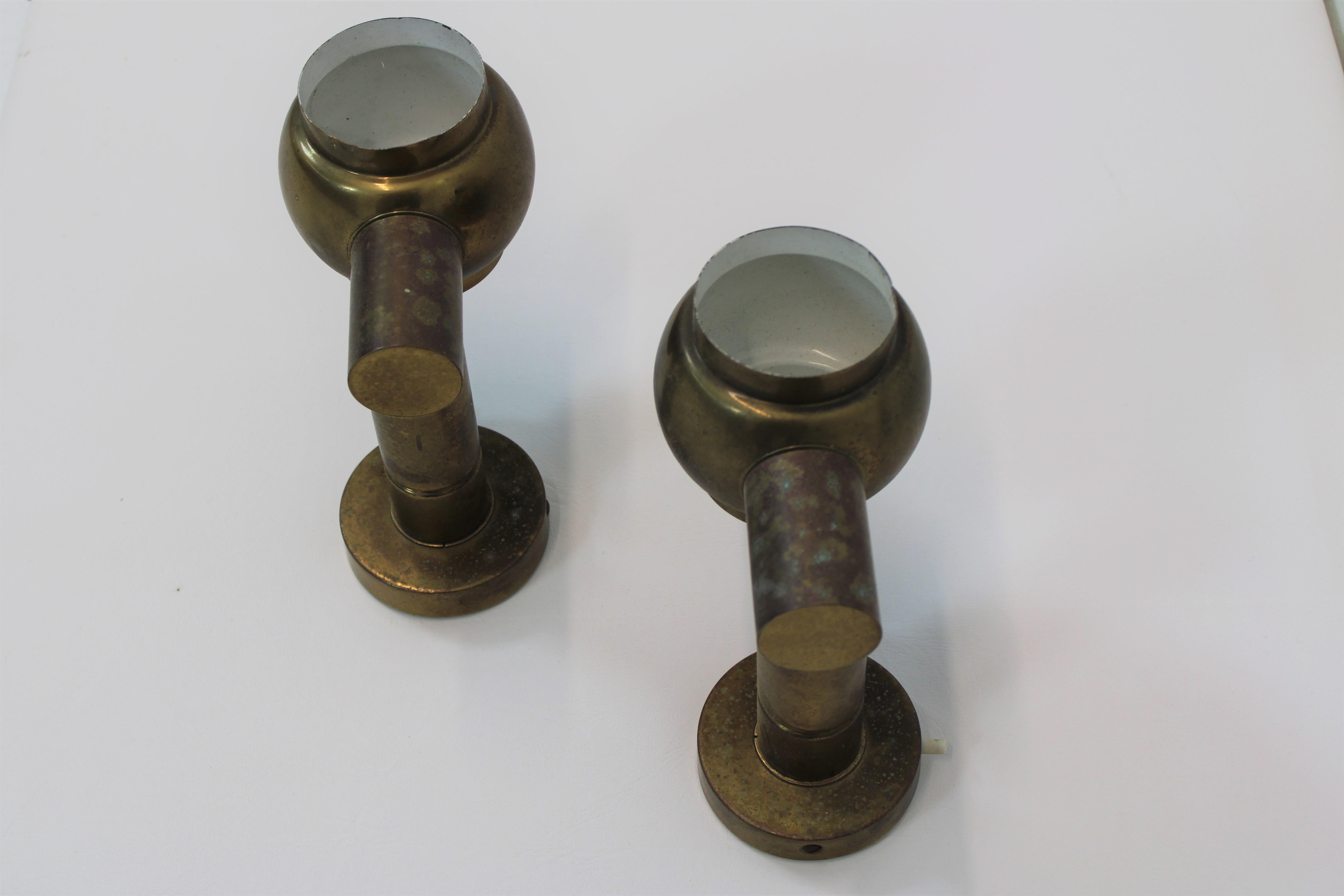 Patinated Brass Adjustable Tube Sconces, France, 1960s 1