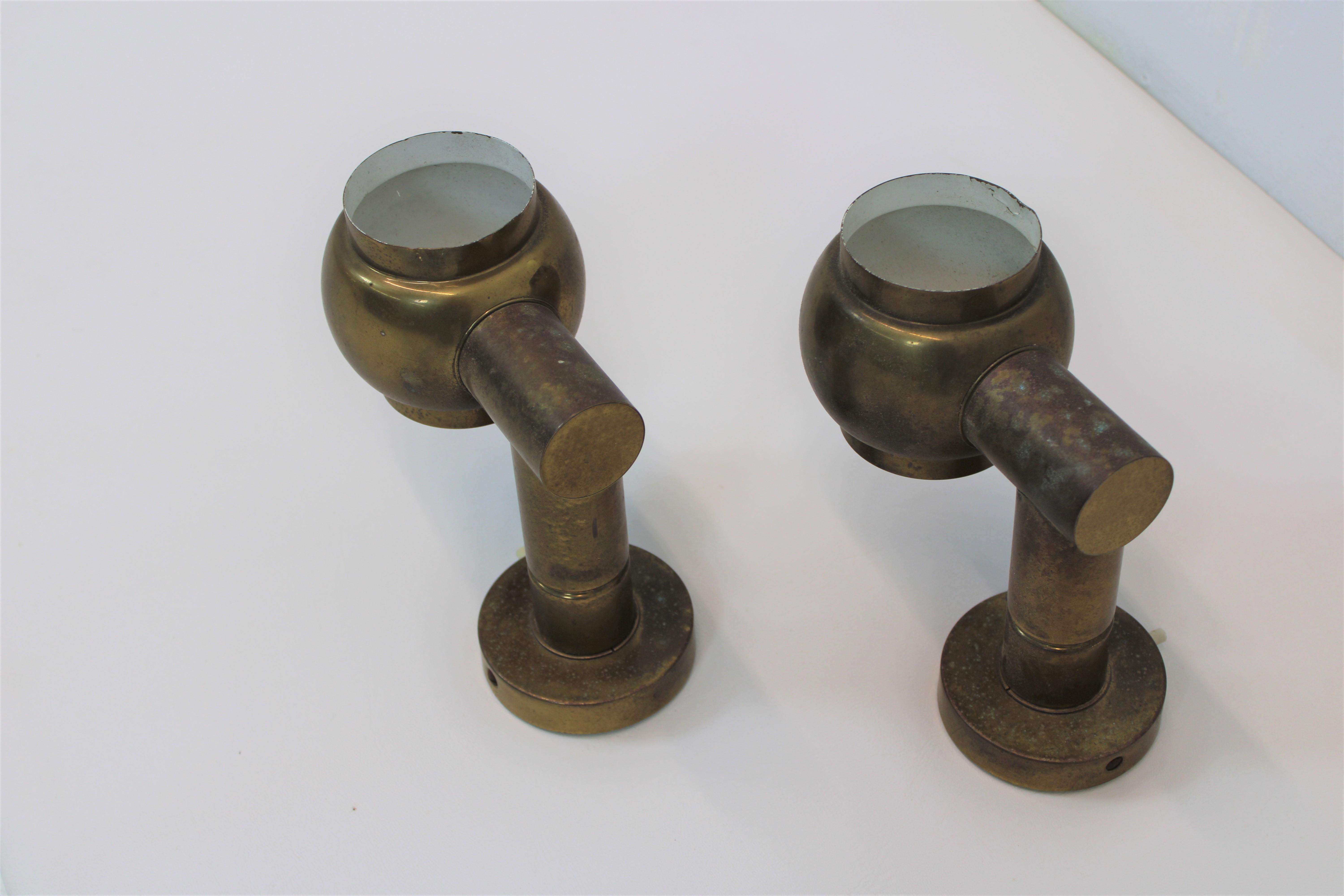 Patinated Brass Adjustable Tube Sconces, France, 1960s 3