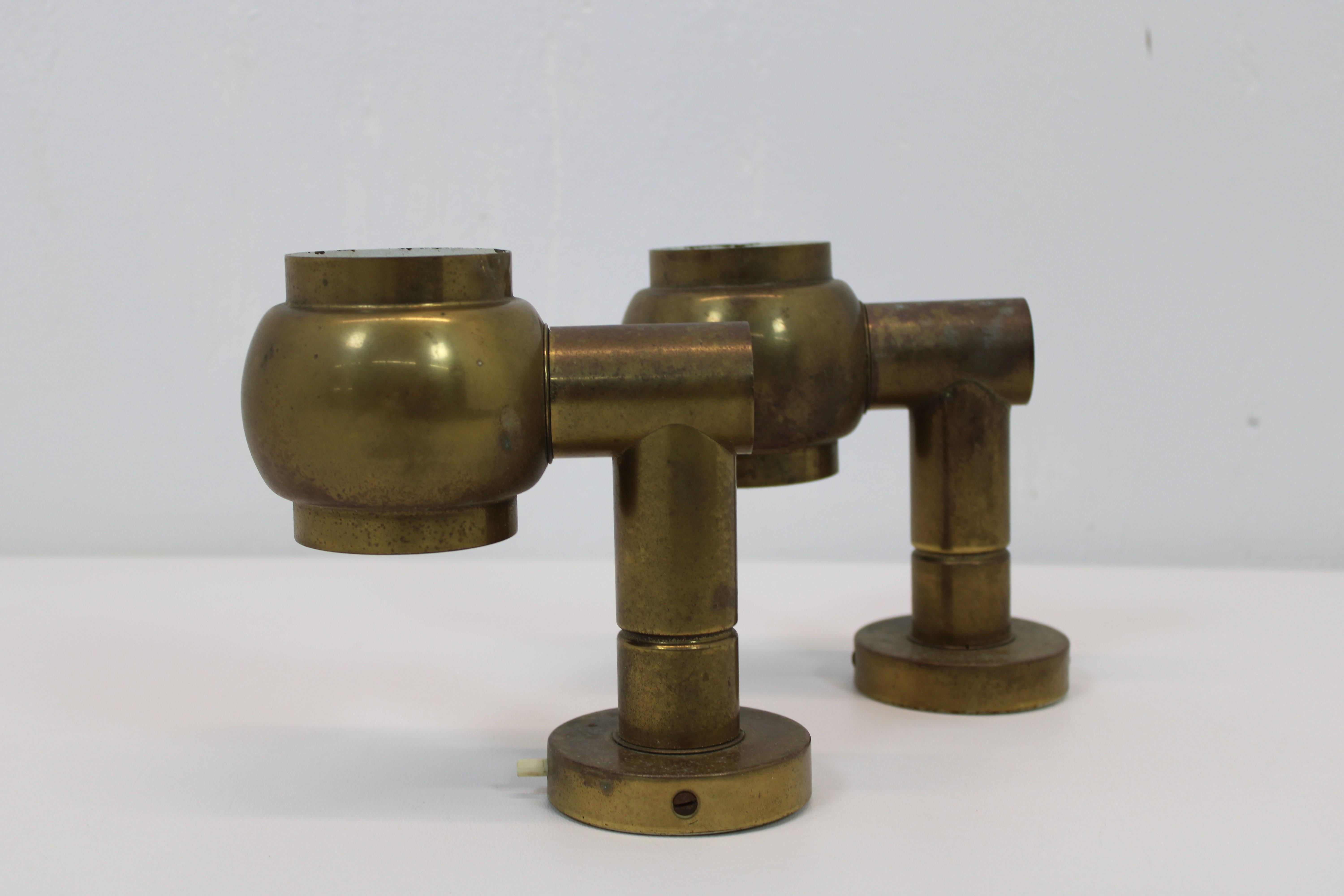 Patinated Brass Adjustable Tube Sconces, France, 1960s 4