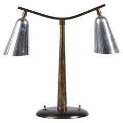 Patinated Brass and Aluminum Dual Light Desk Lamp