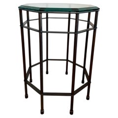 Patinated Brass and Beveled Glass Octagonal Side Table Campaign Style