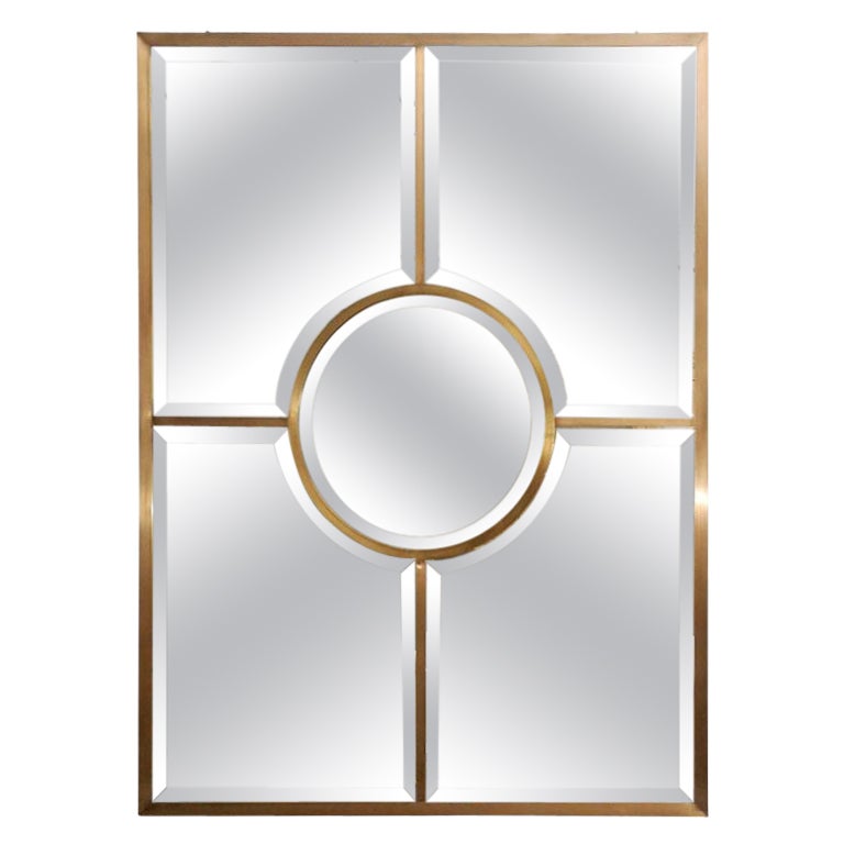Patinated Brass and Beveled Glass 'Quadrature' Mirror by Design Frères For Sale