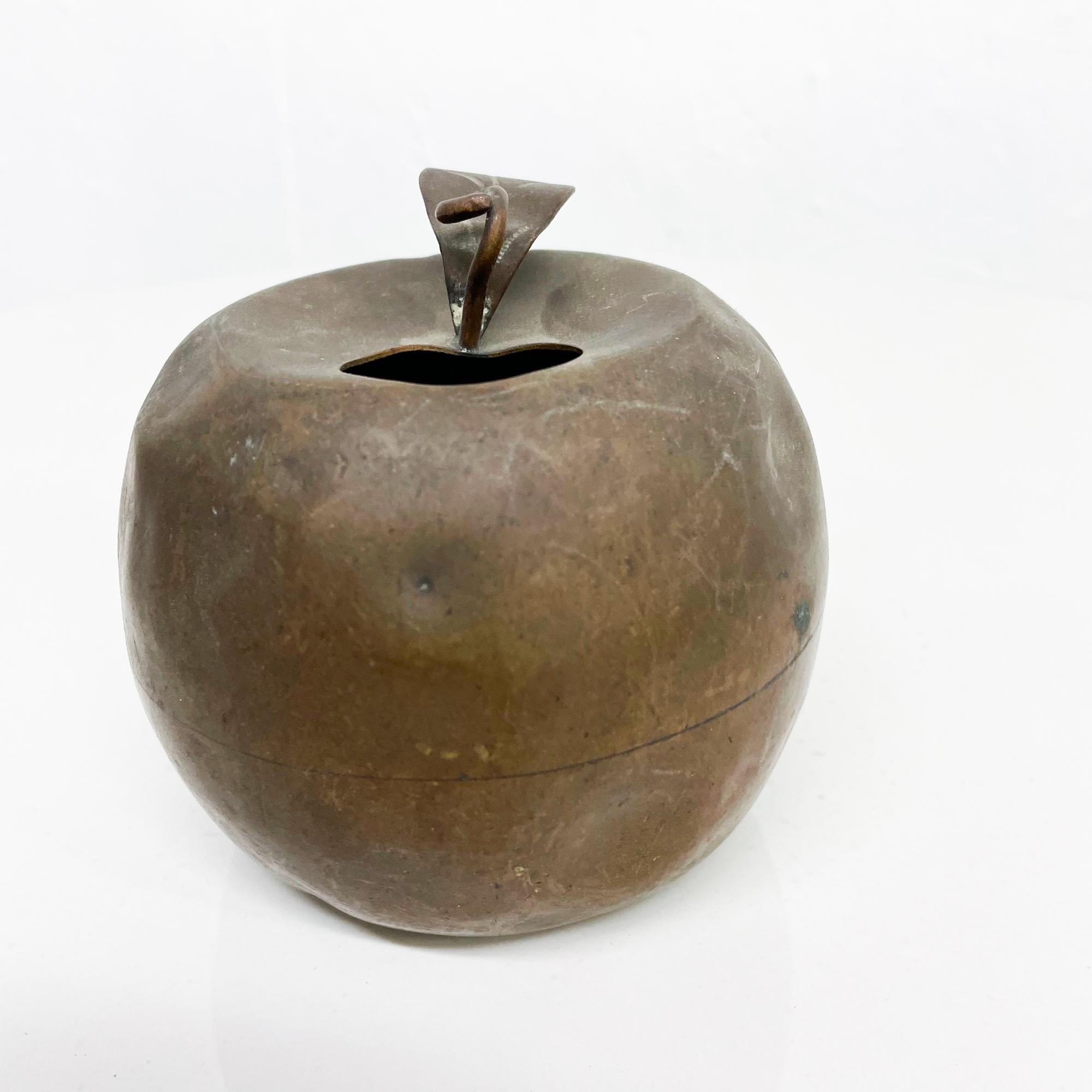 American Patinated Brass Apple Shaped Vessel Flower Bud Vase or Pen Holder Desk Accessory