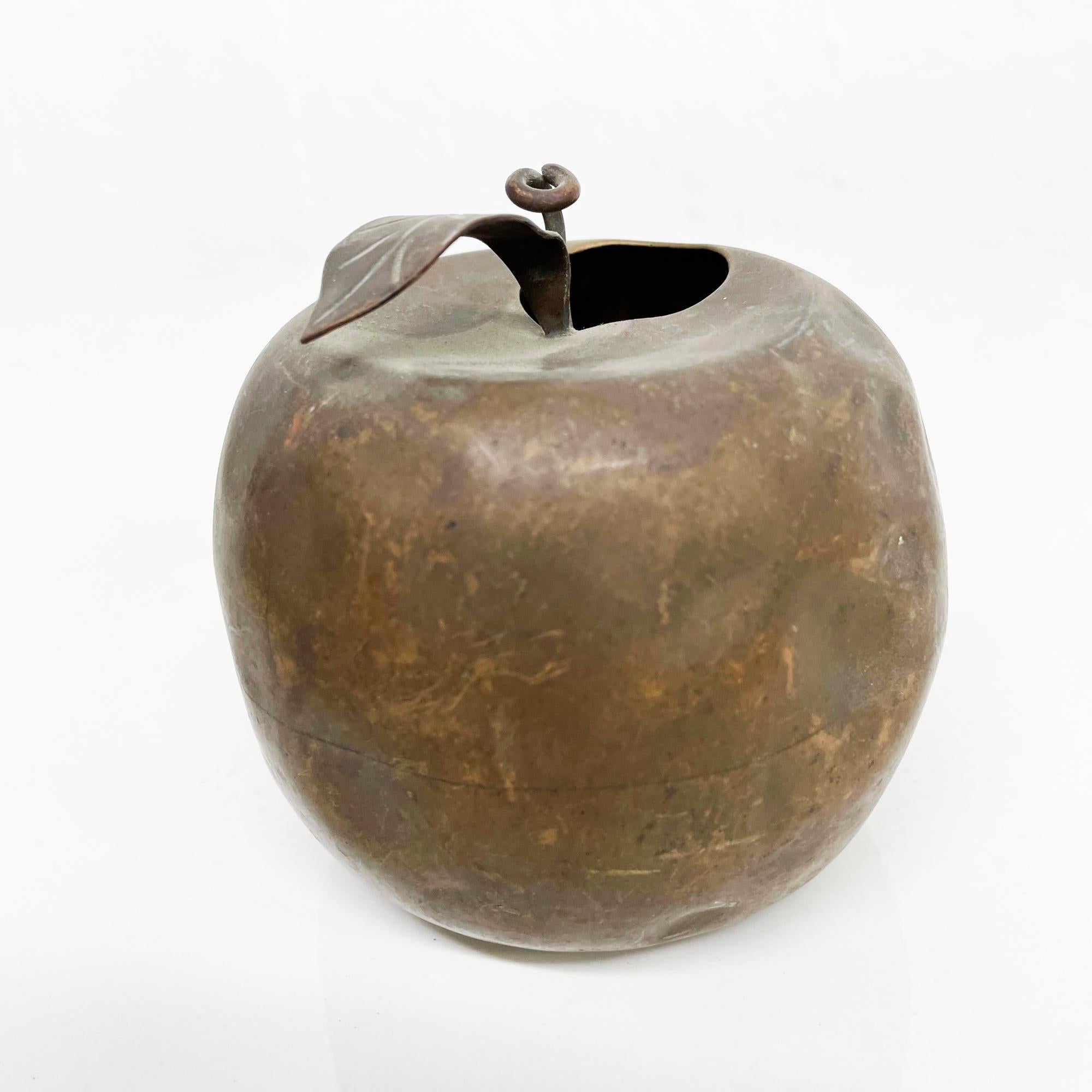 Late 20th Century Patinated Brass Apple Shaped Vessel Flower Bud Vase or Pen Holder Desk Accessory