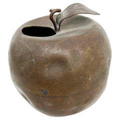 Patinated Brass Apple Shaped Vessel Flower Bud Vase or Pen Holder Desk Accessory