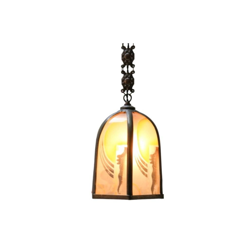 Patinated Brass Art Deco Amsterdamse School Pendant Lamp, 1920s For Sale 1