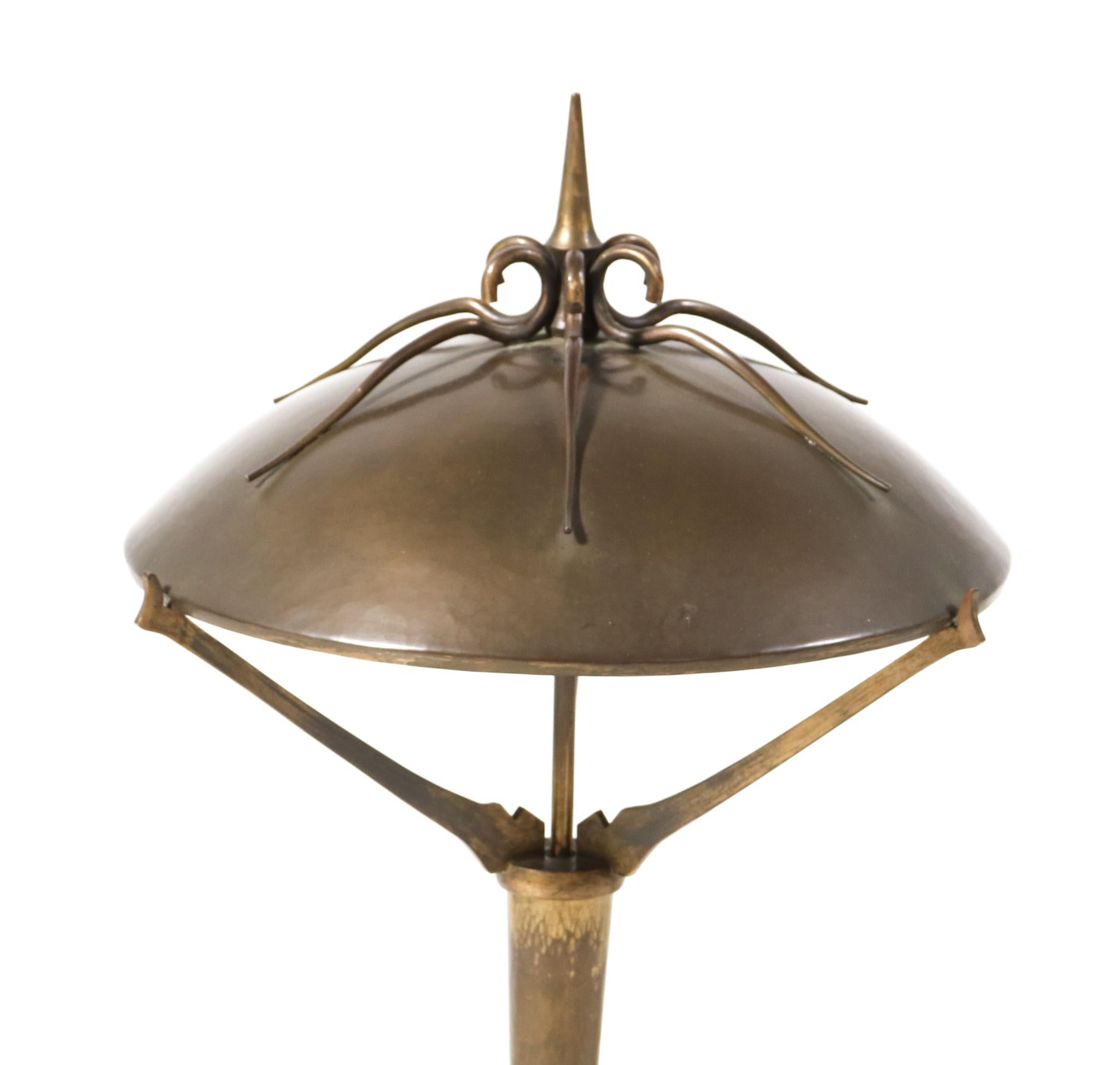 Patinated Brass Art Deco Amsterdamse School Table Lamp or Desk Lamp, 1930s 2