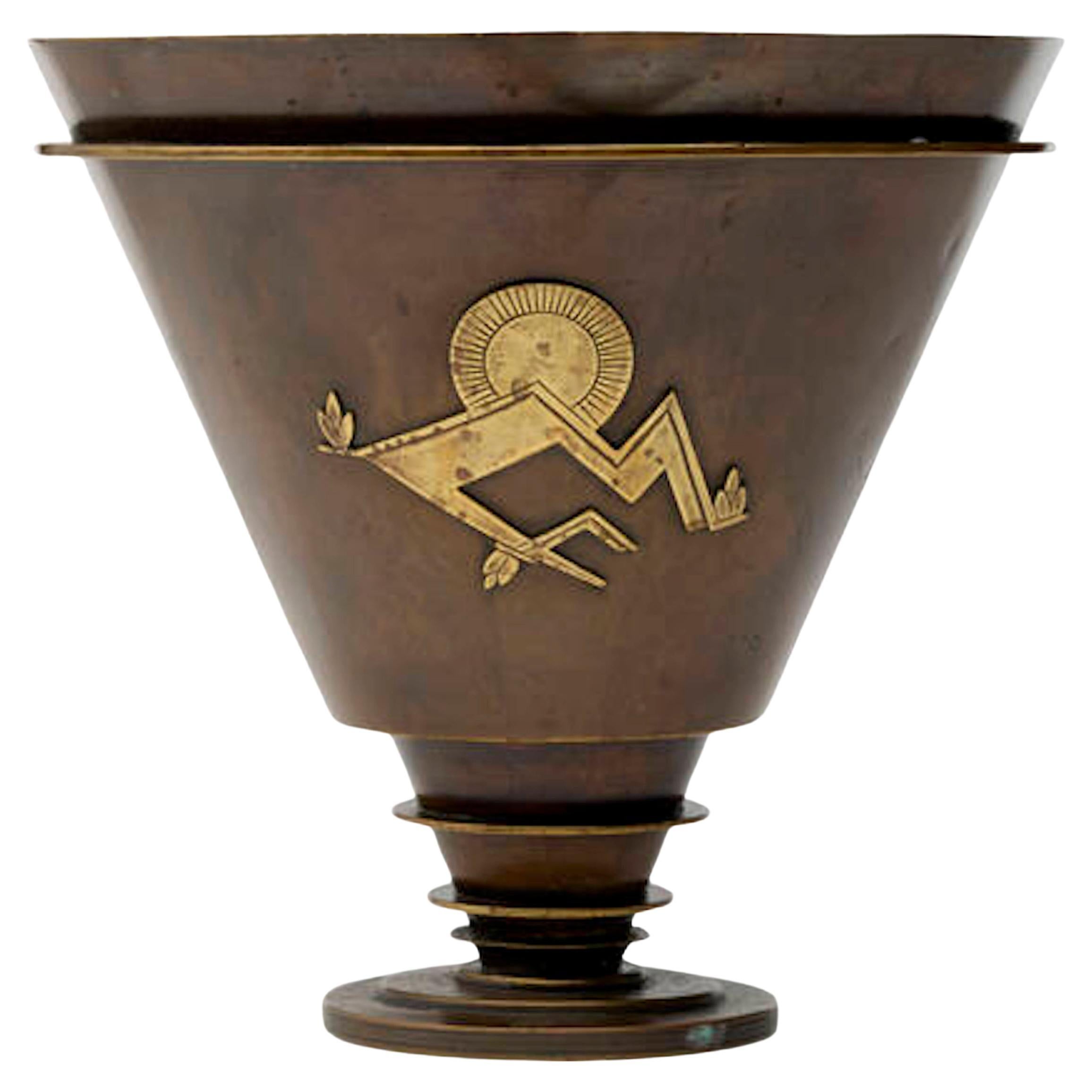 Patinated Brass Art Deco Vase by Einar Dragsted For Sale