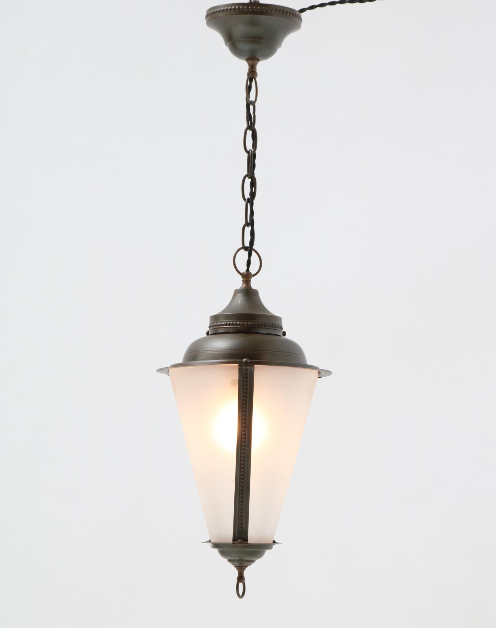 Dutch Patinated Brass Art Nouveau Lantern, 1900s