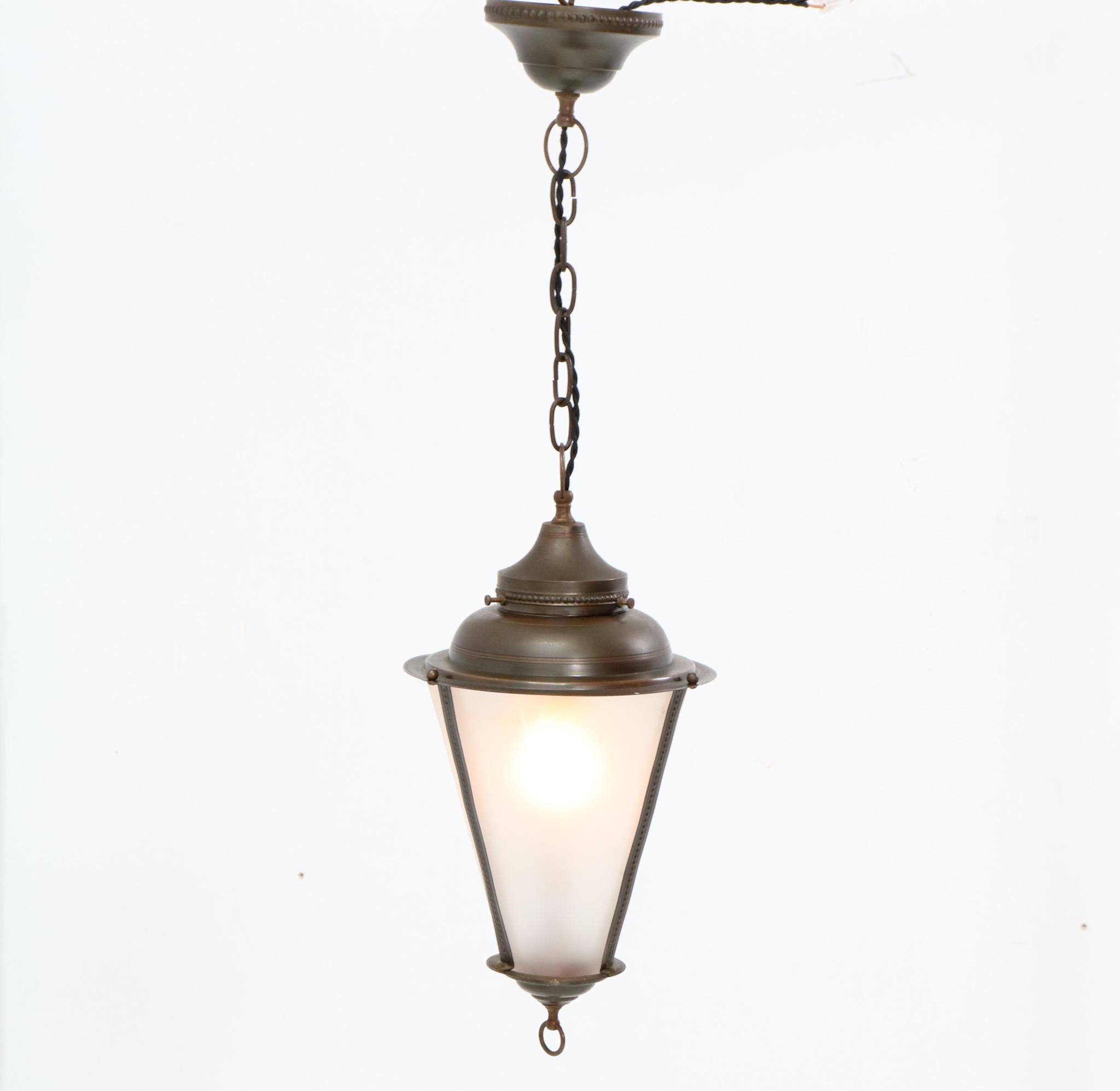 Patinated Brass Art Nouveau Lantern, 1900s In Good Condition In Amsterdam, NL