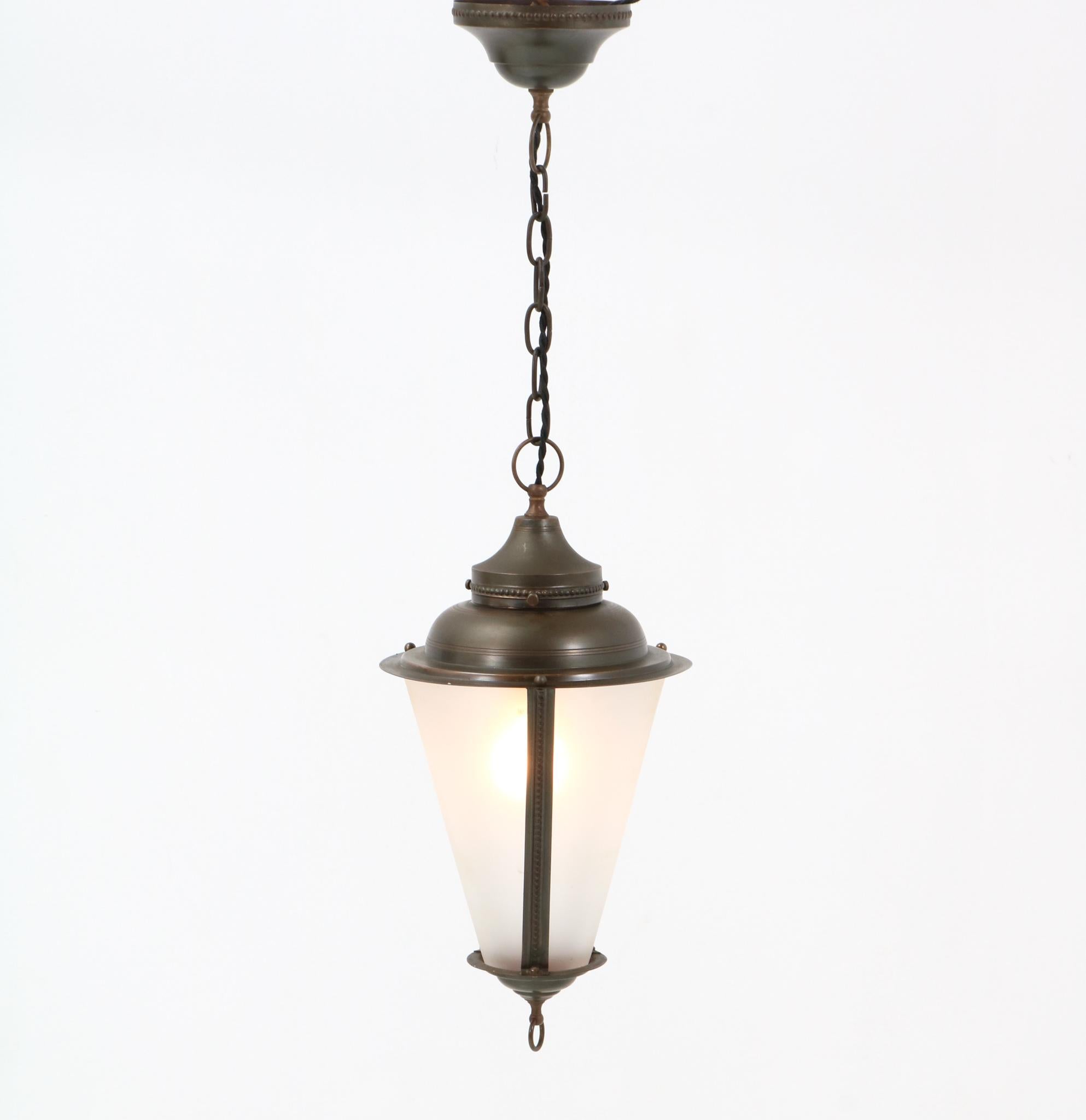 Early 20th Century Patinated Brass Art Nouveau Lantern, 1900s