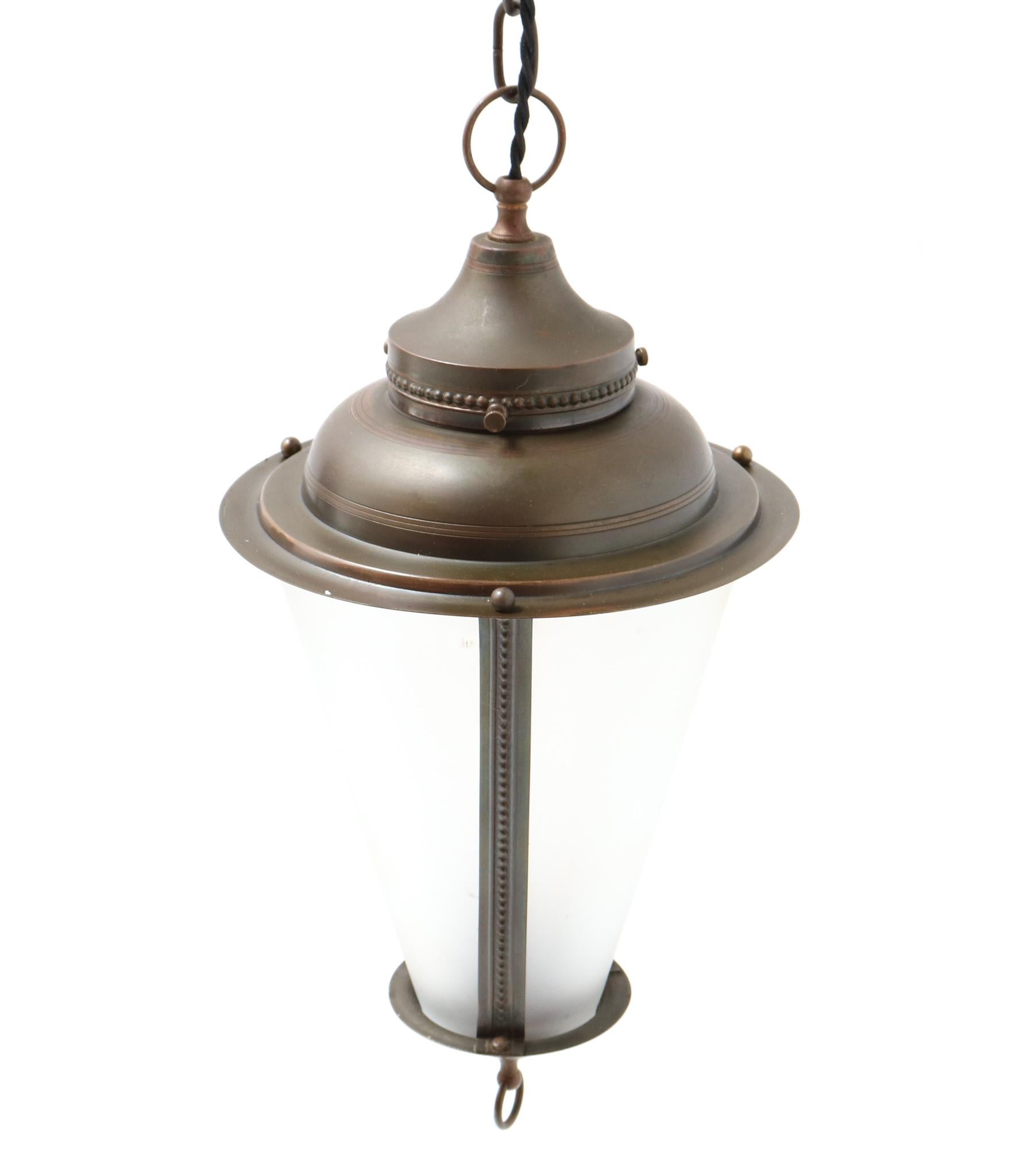 Patinated Brass Art Nouveau Lantern, 1900s 1