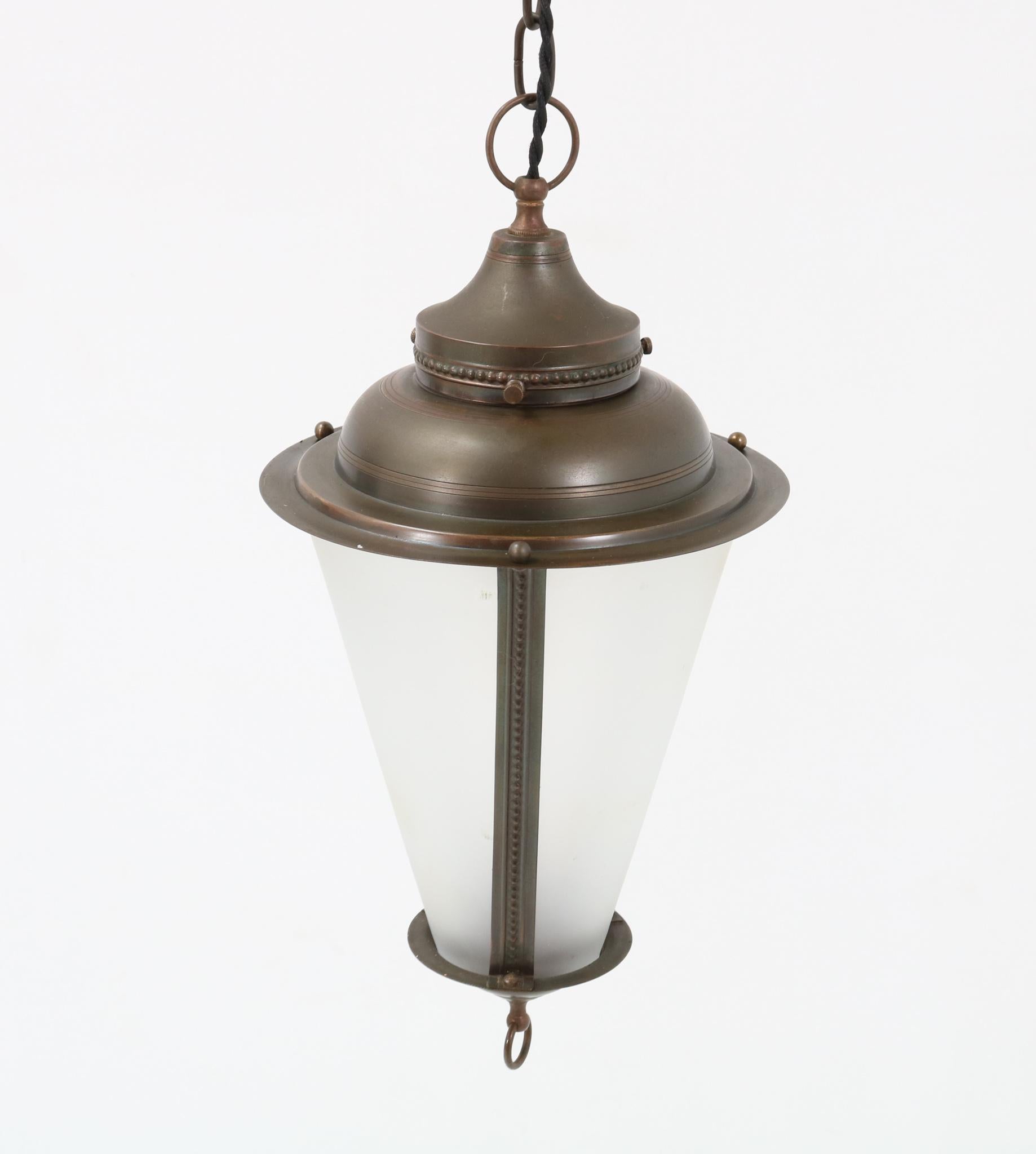 Patinated Brass Art Nouveau Lantern, 1900s 3