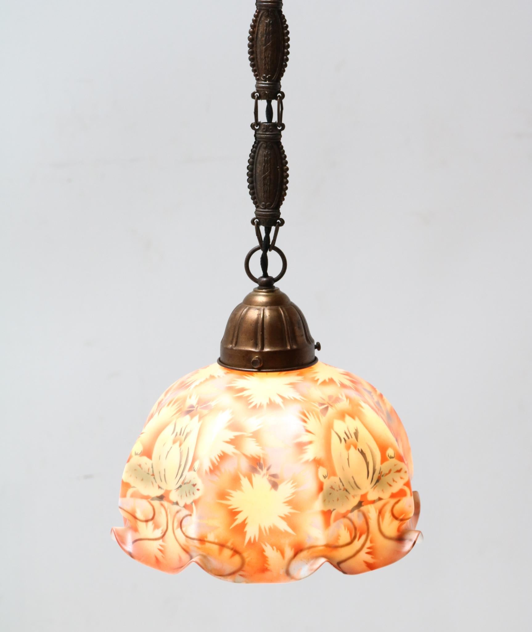 Early 20th Century Patinated Brass Art Nouveau Pendant Light