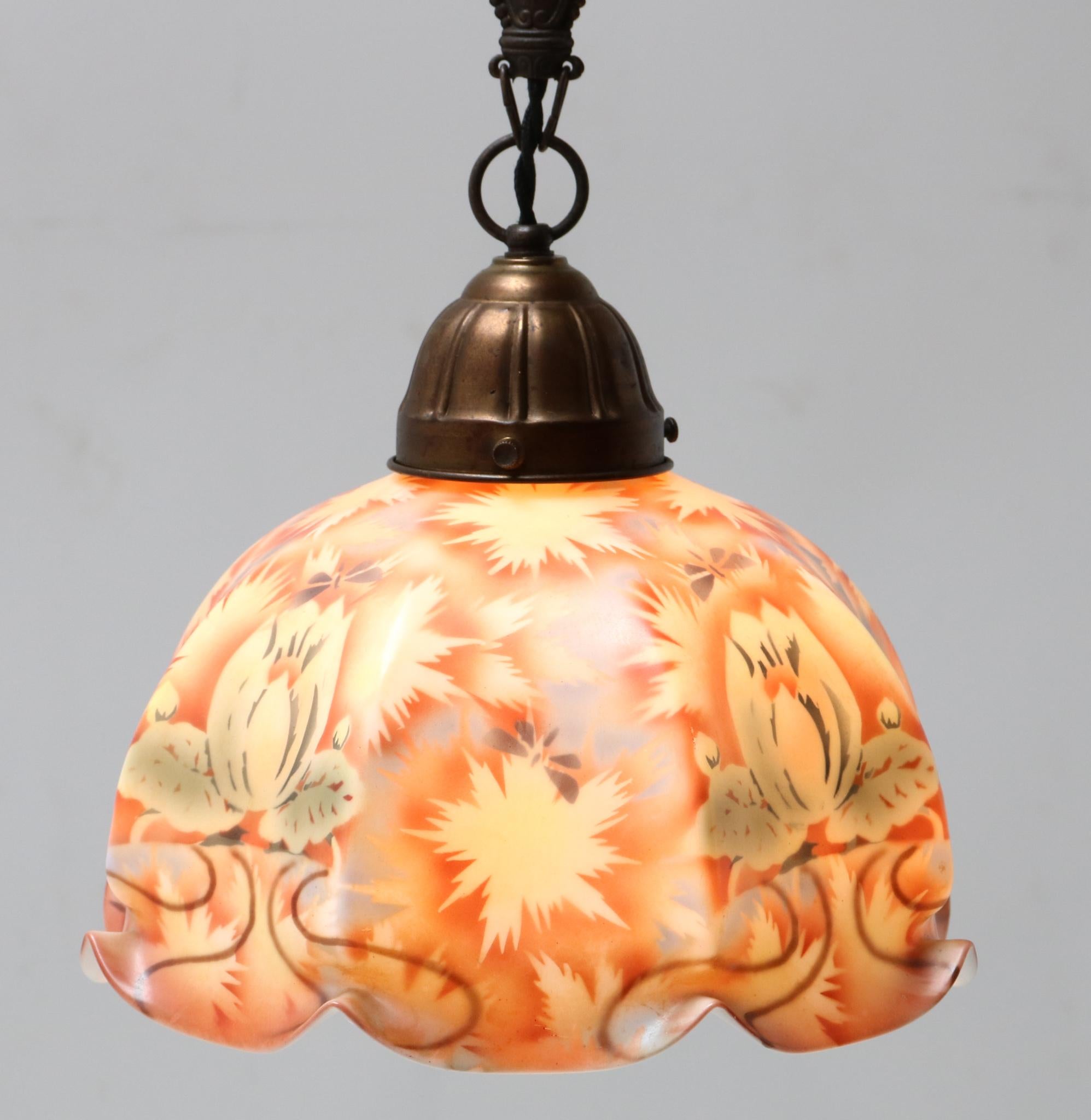 Patinated Brass Art Nouveau Pendant Light 2