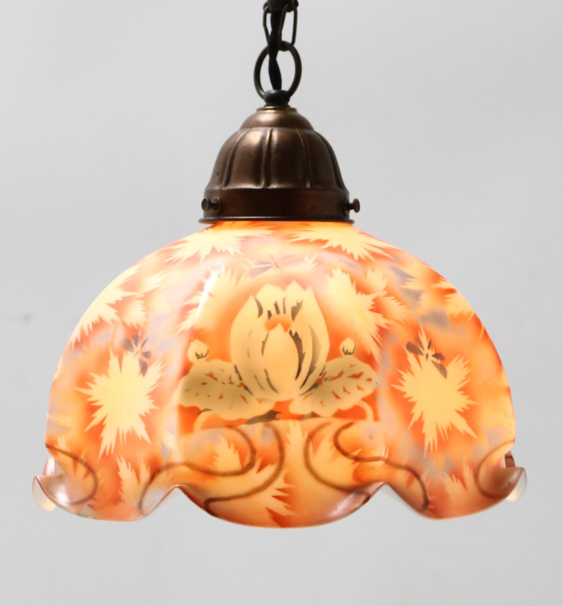 Patinated Brass Art Nouveau Pendant Light 3