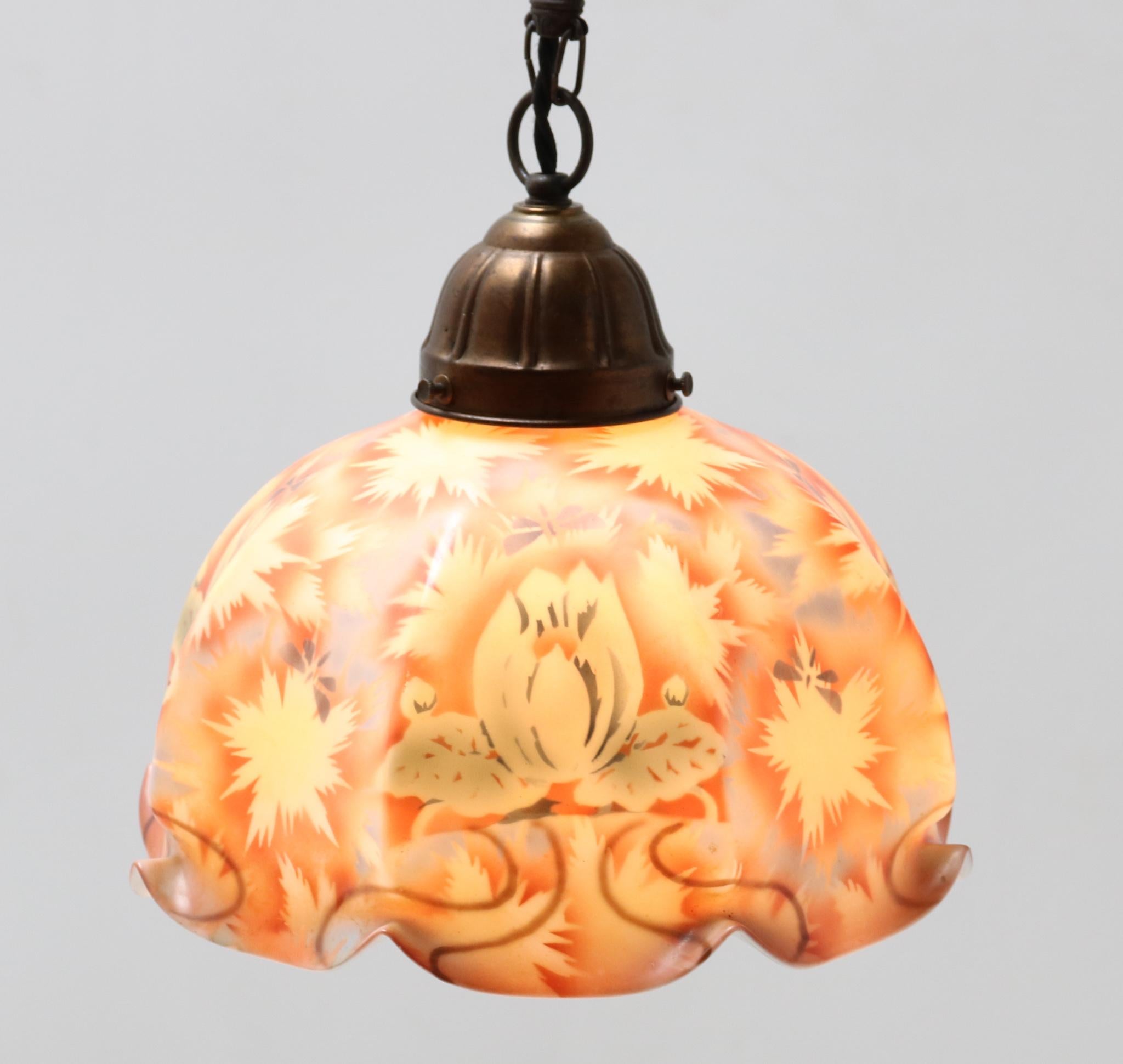 Patinated Brass Art Nouveau Pendant Light 4